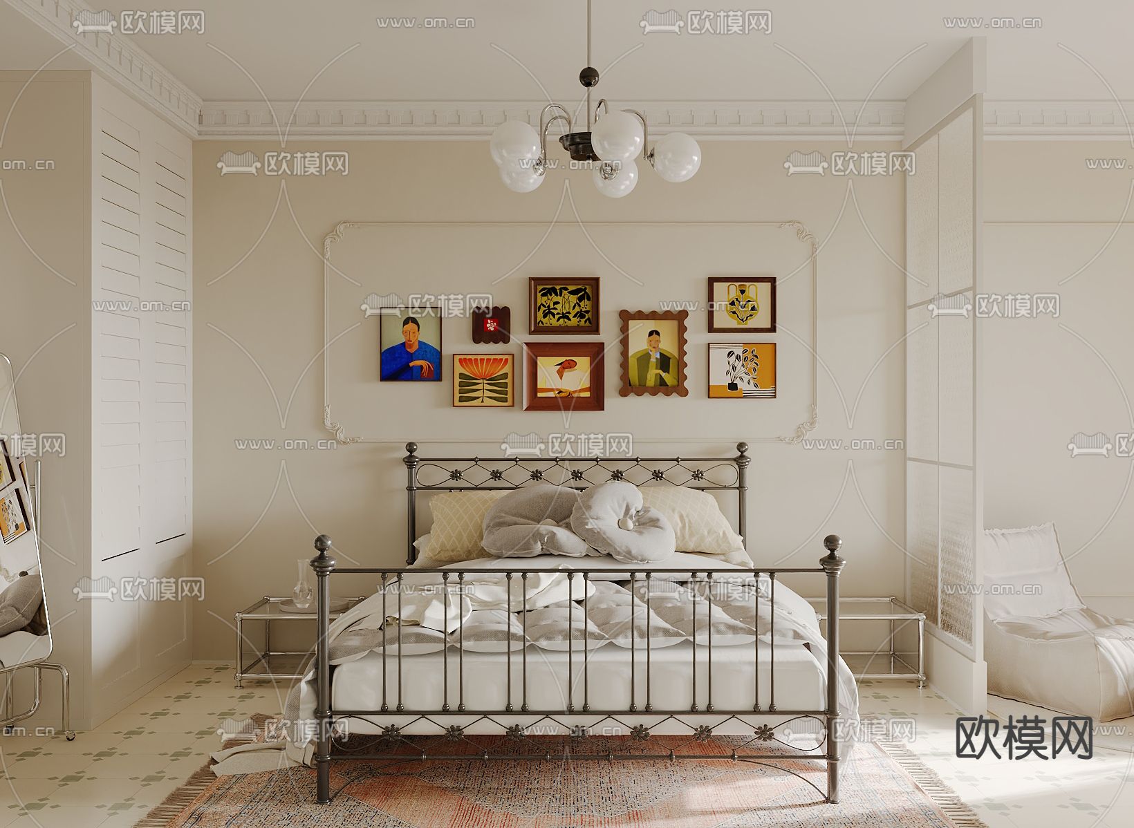 法式卧室 公寓 餐厅 厨房su模型下载（渲染图8）