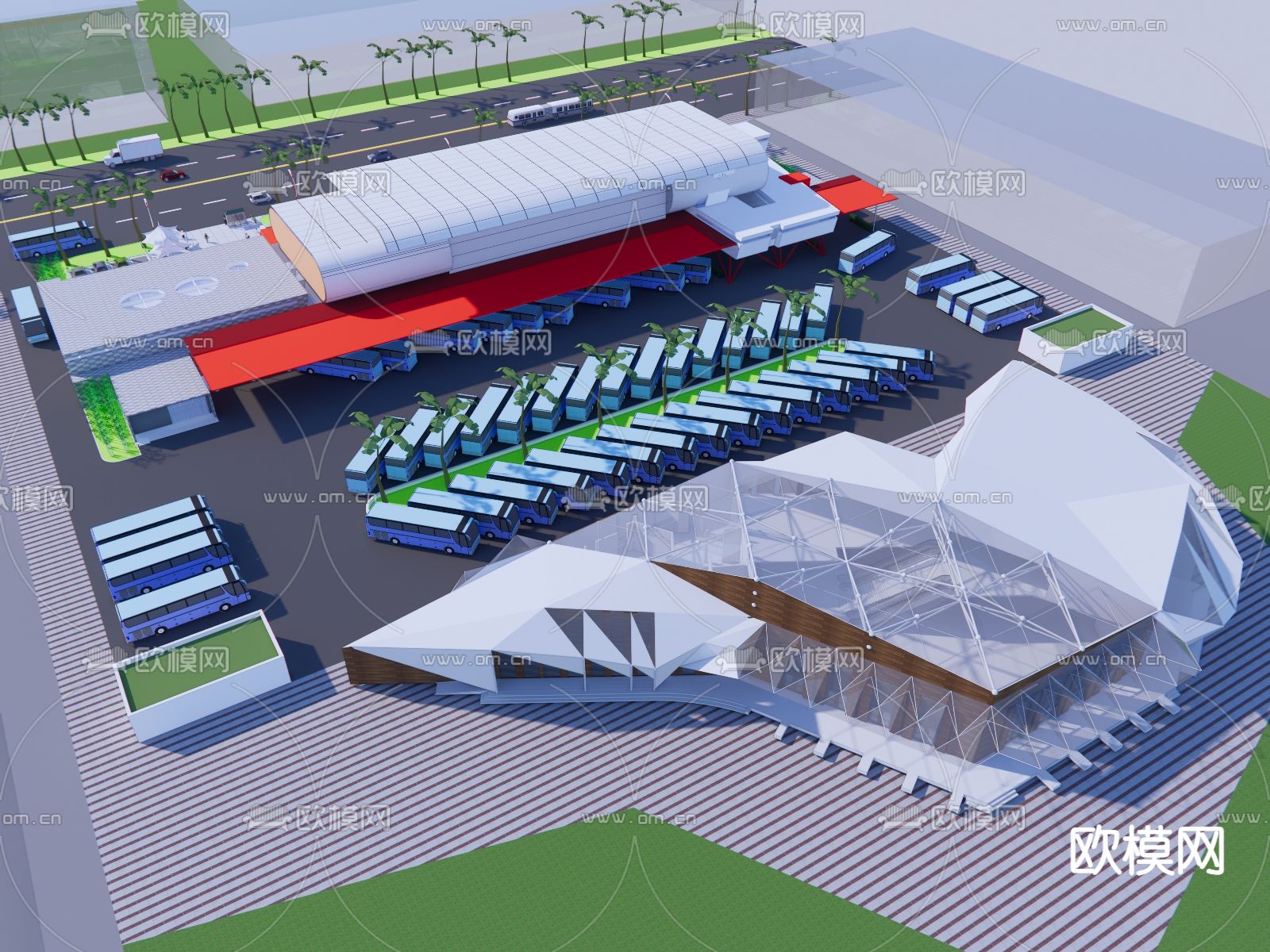 汽车站su模型下载（渲染图2）