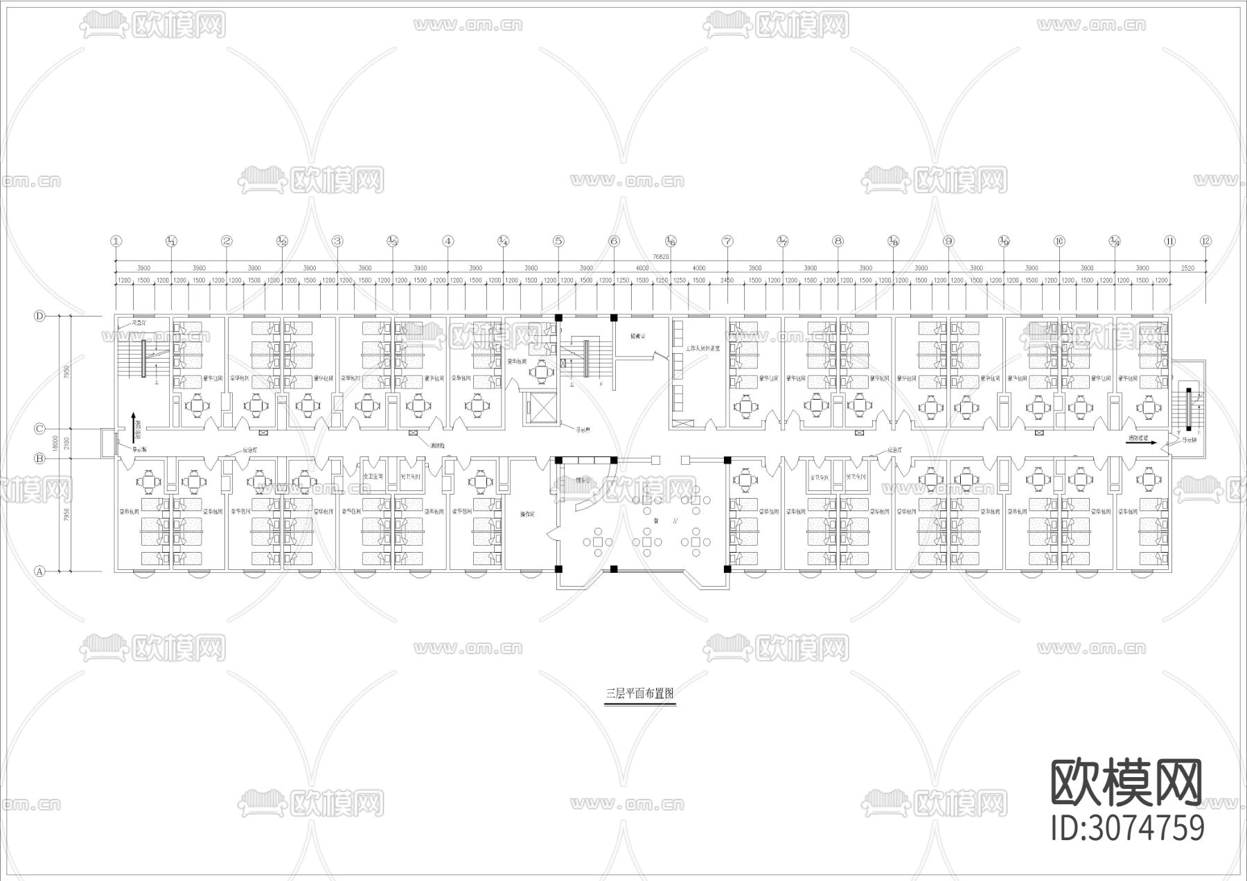 6240㎡汤泉 水疗 洗浴中心cad施工图下载（渲染图1）