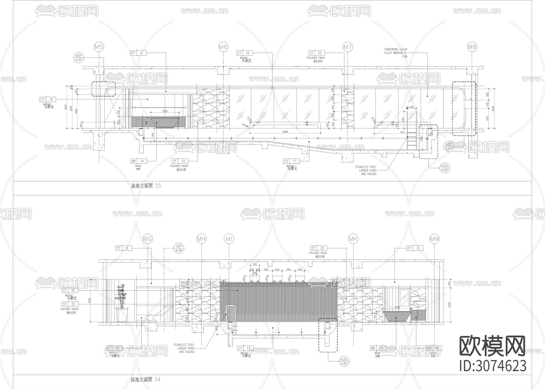 2030㎡洗浴 游泳 健身 水疗会所cad施工图下载（渲染图2）