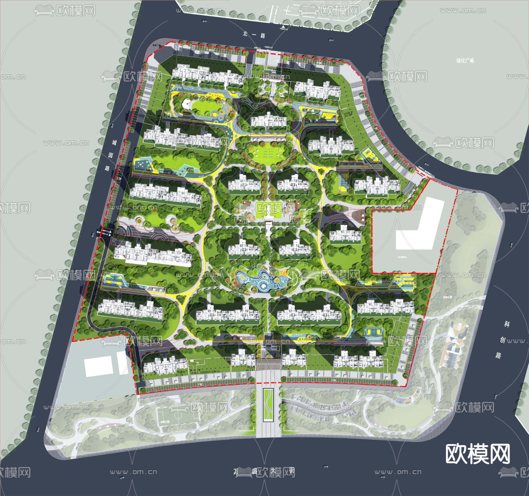 住宅社区鸟瞰su模型下载（渲染图4）