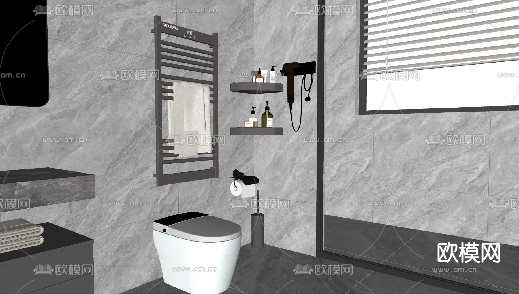 卫浴小件 智能马桶 毛巾架su模型下载（渲染图1）