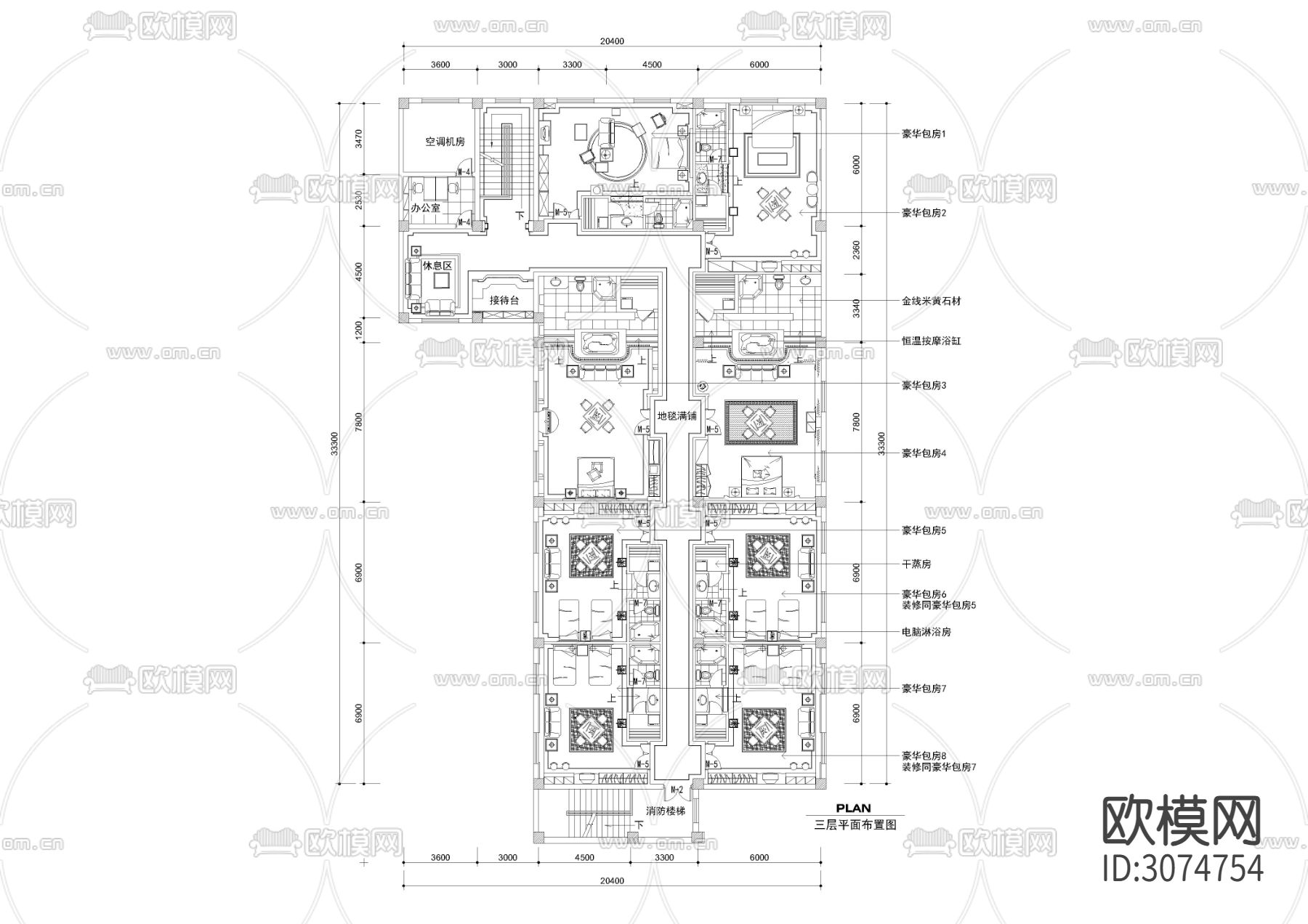 1870㎡汤泉 水疗 洗浴中心cad施工图下载（渲染图2）