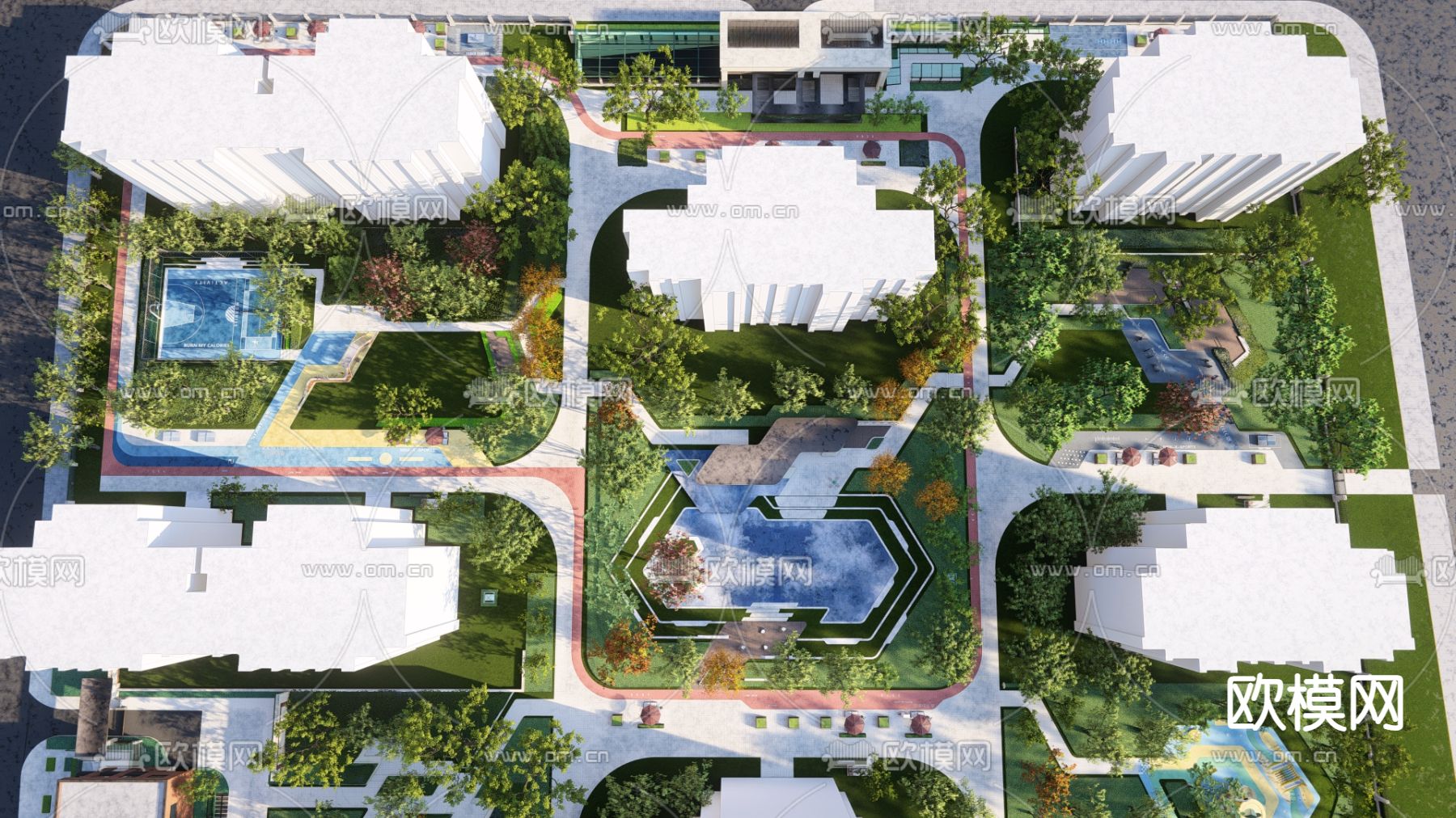 小区景观 休闲区域鸟瞰su模型下载（渲染图3）