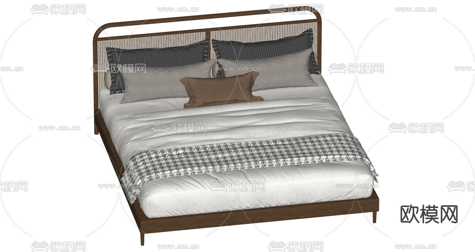 侘寂风双人床su模型下载（渲染图1）