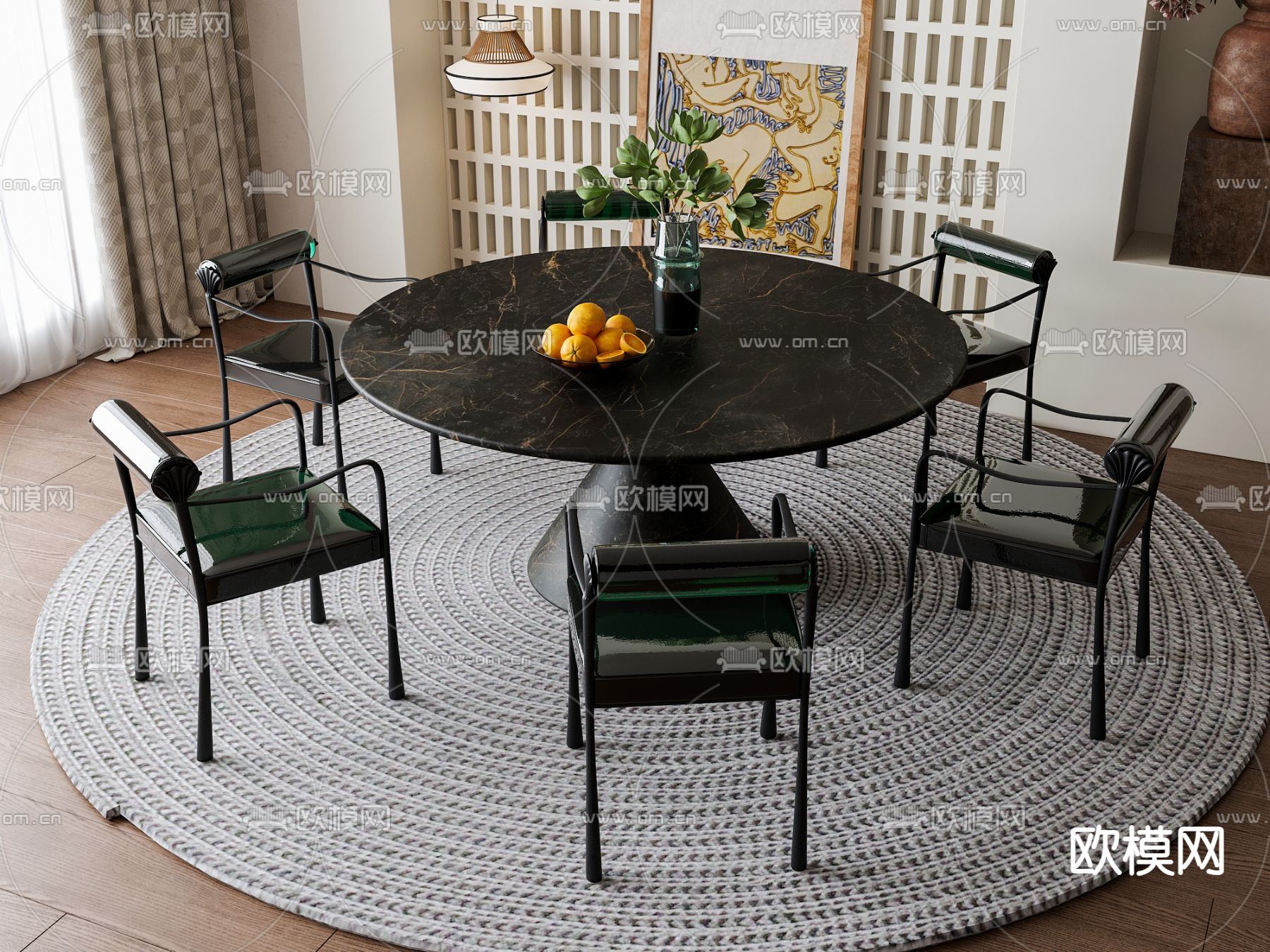 法式餐桌椅su模型下载（渲染图2）