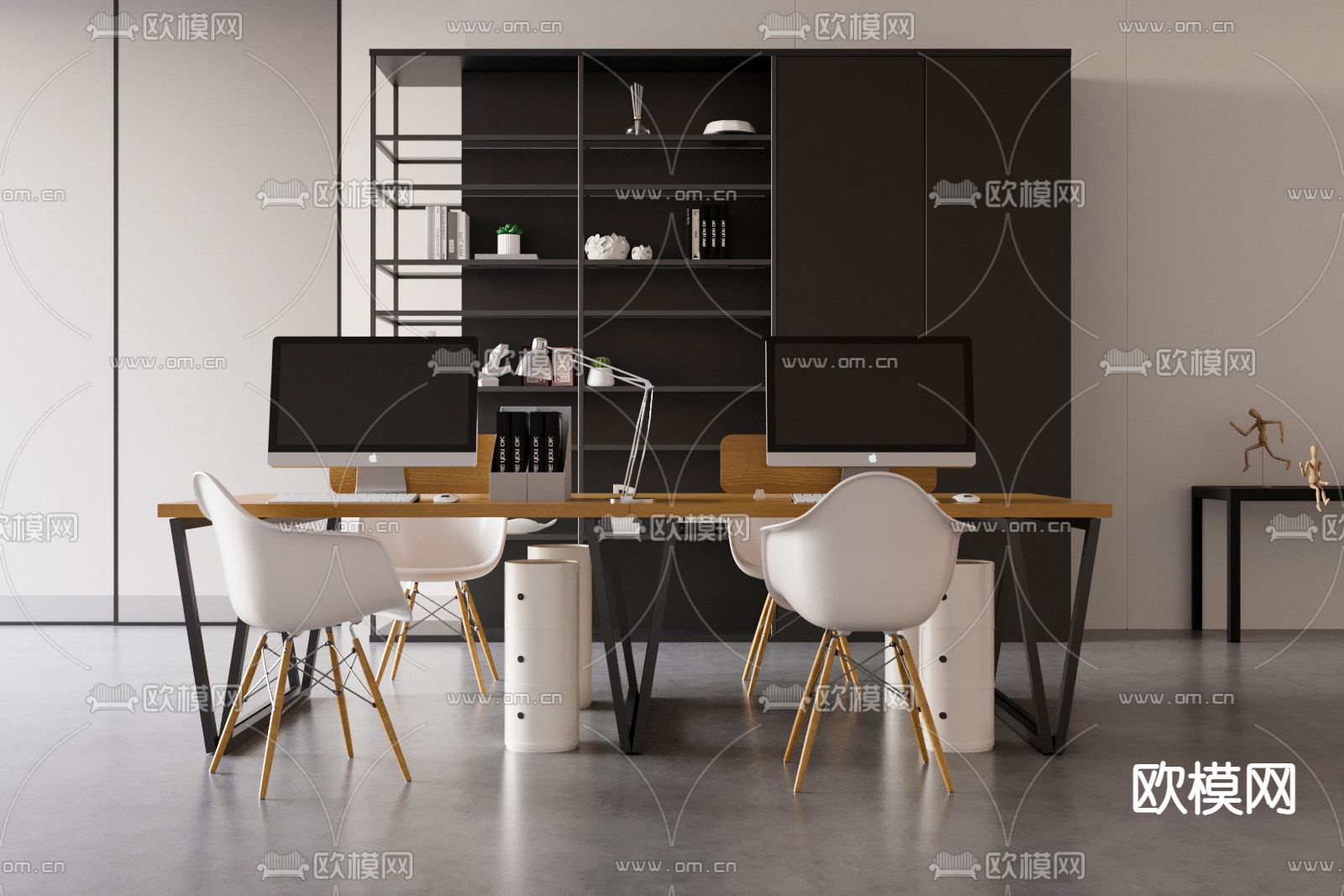 工业风办公桌椅su模型下载（渲染图2）