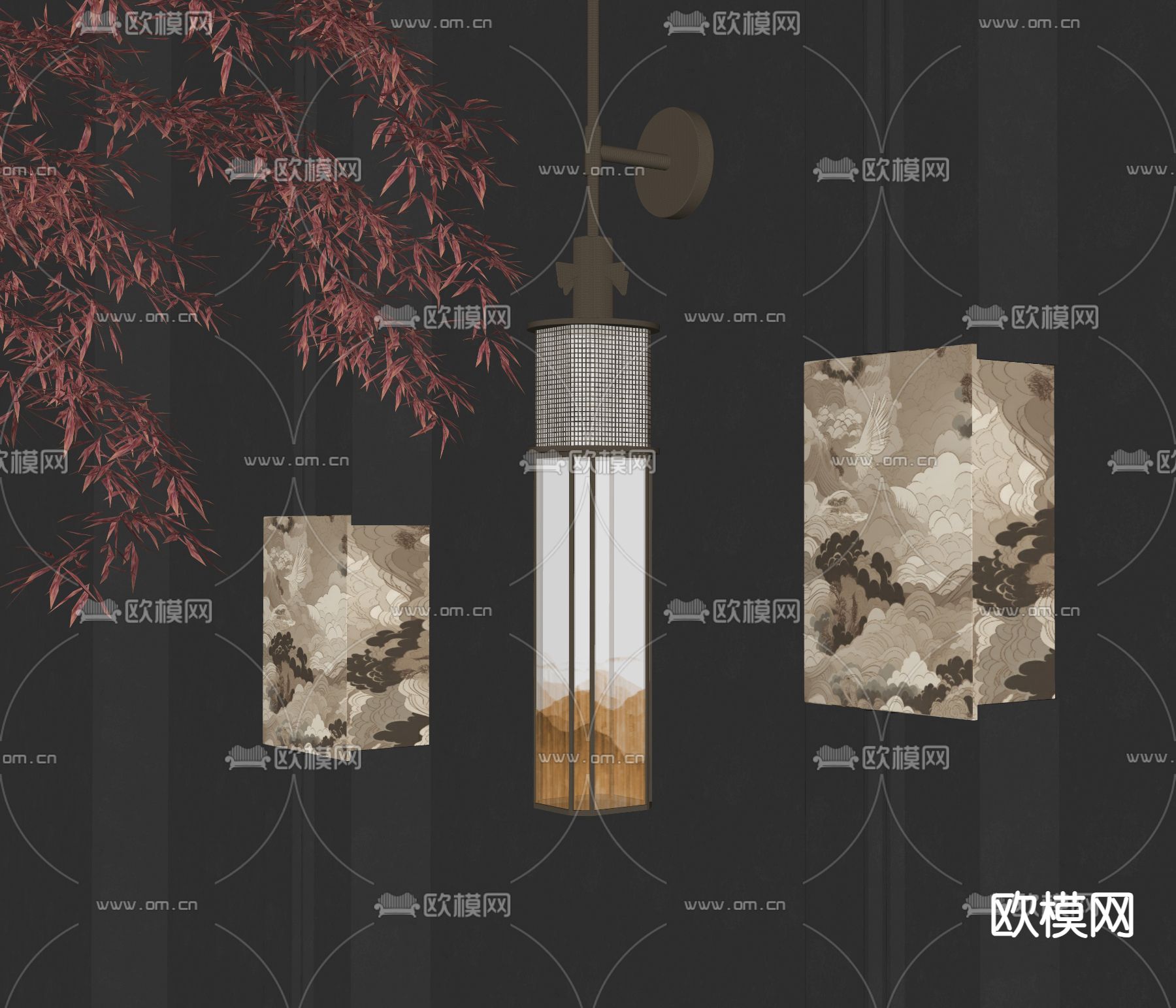 新中式壁灯su模型下载（渲染图1）