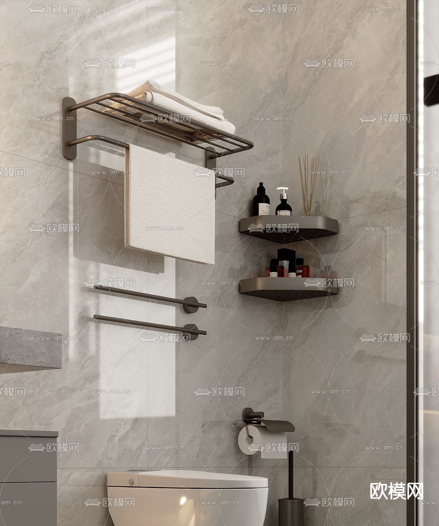 智能马桶 卫浴小件 毛巾架毛巾杆su模型下载（渲染图2）