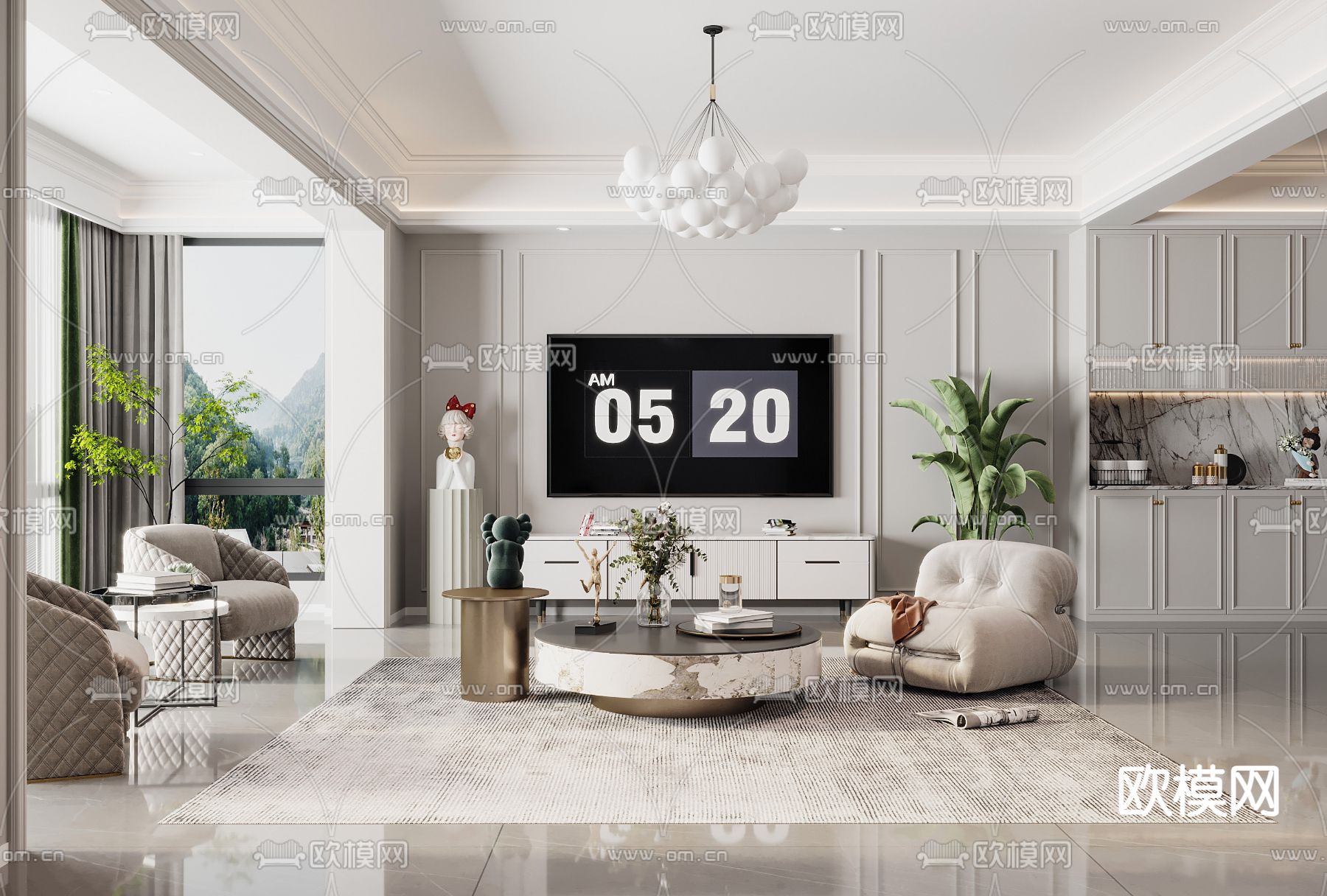 简欧客厅3d模型下载（渲染图2）