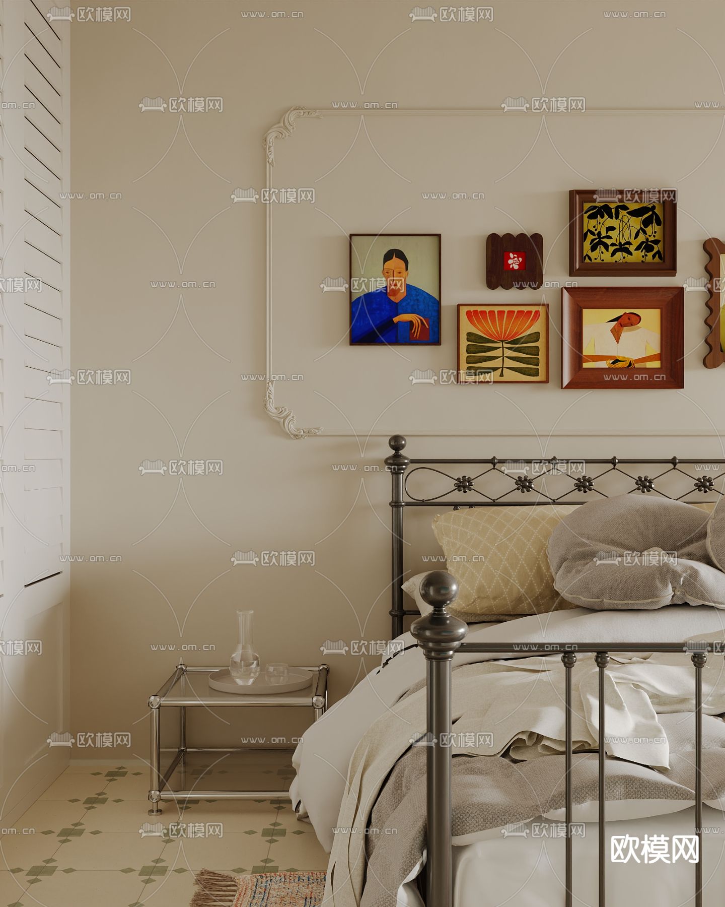 法式卧室 公寓 餐厅 厨房su模型下载（渲染图4）