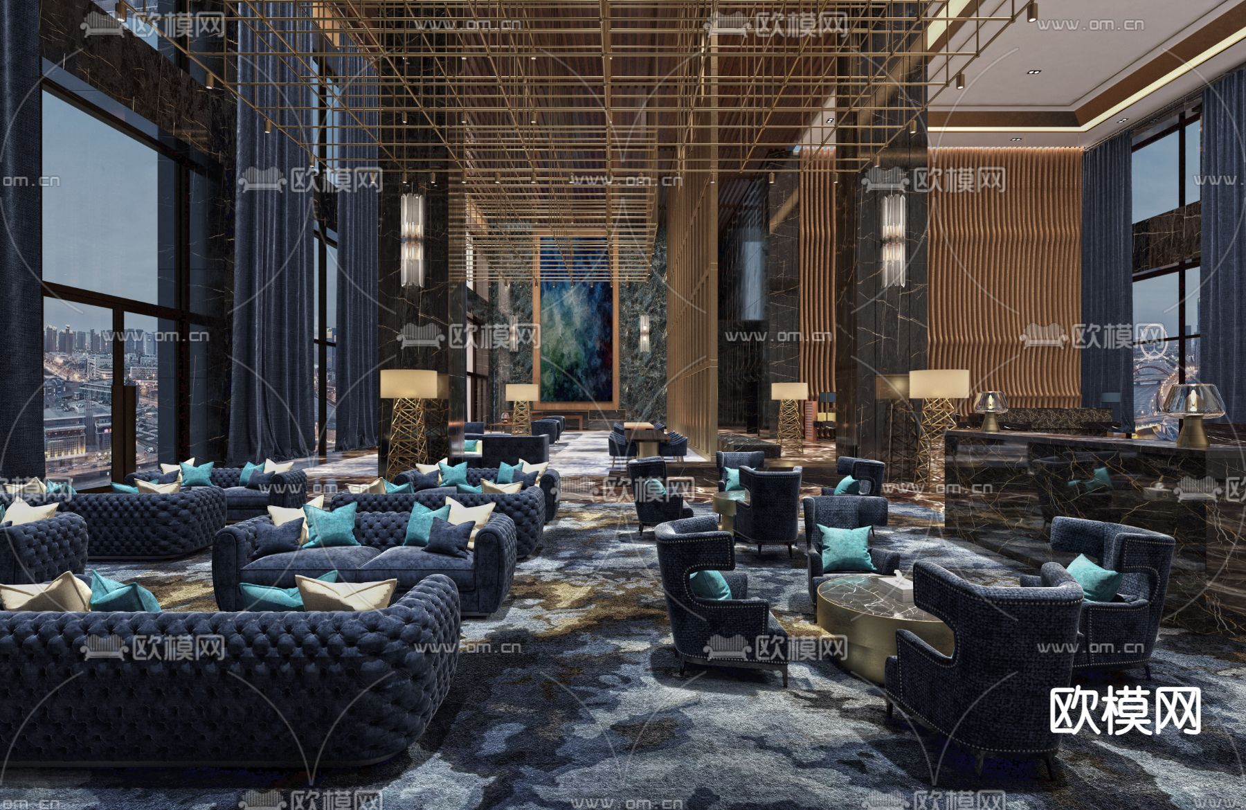 轻奢酒店 大堂吧 洽谈区3d模型下载
