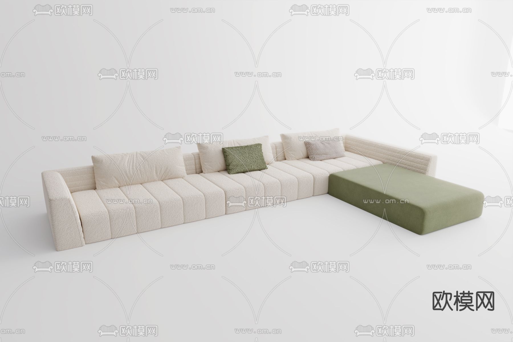 奶油风沙发 多人沙发3d模型下载