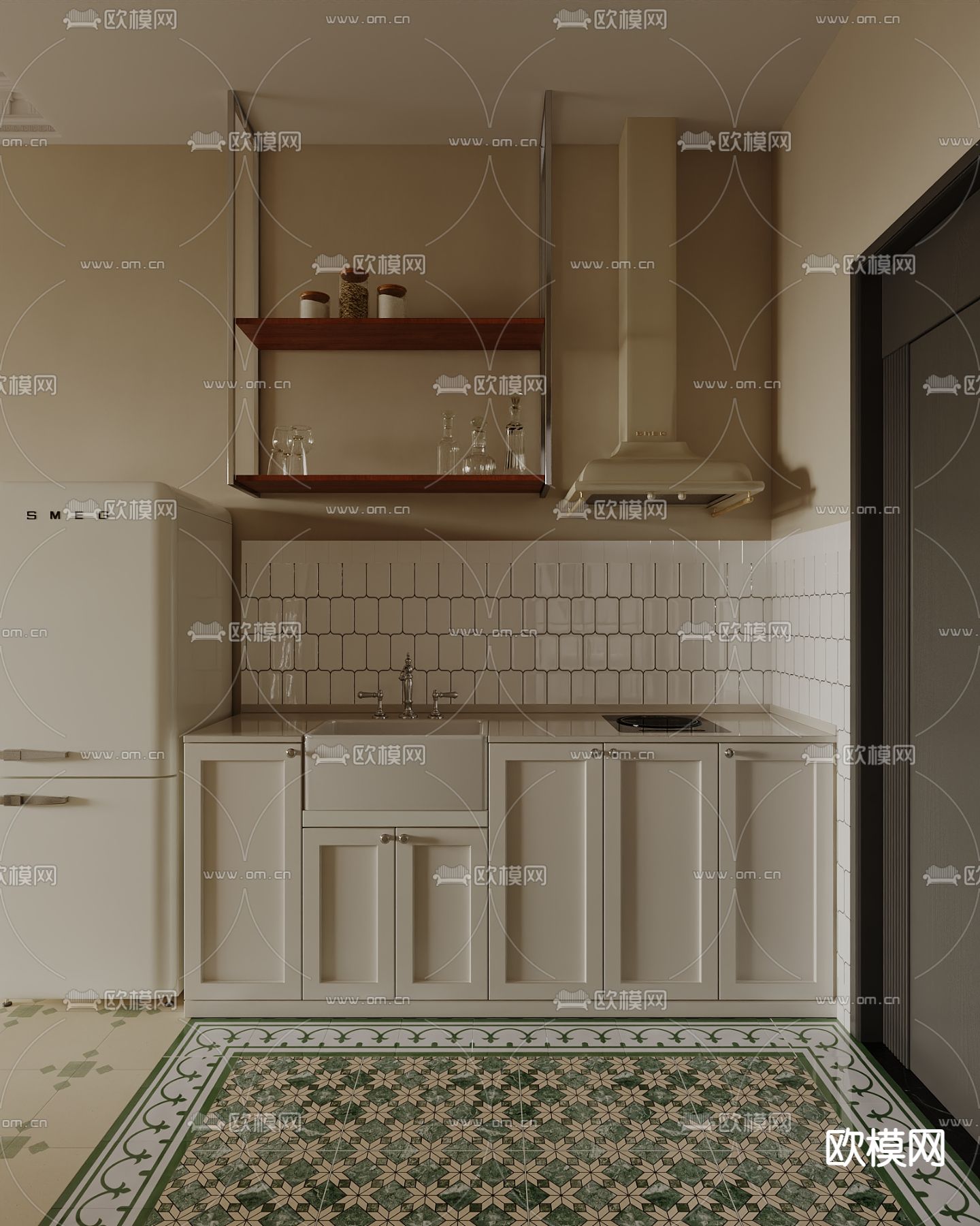 法式卧室 公寓 餐厅 厨房su模型下载（渲染图5）