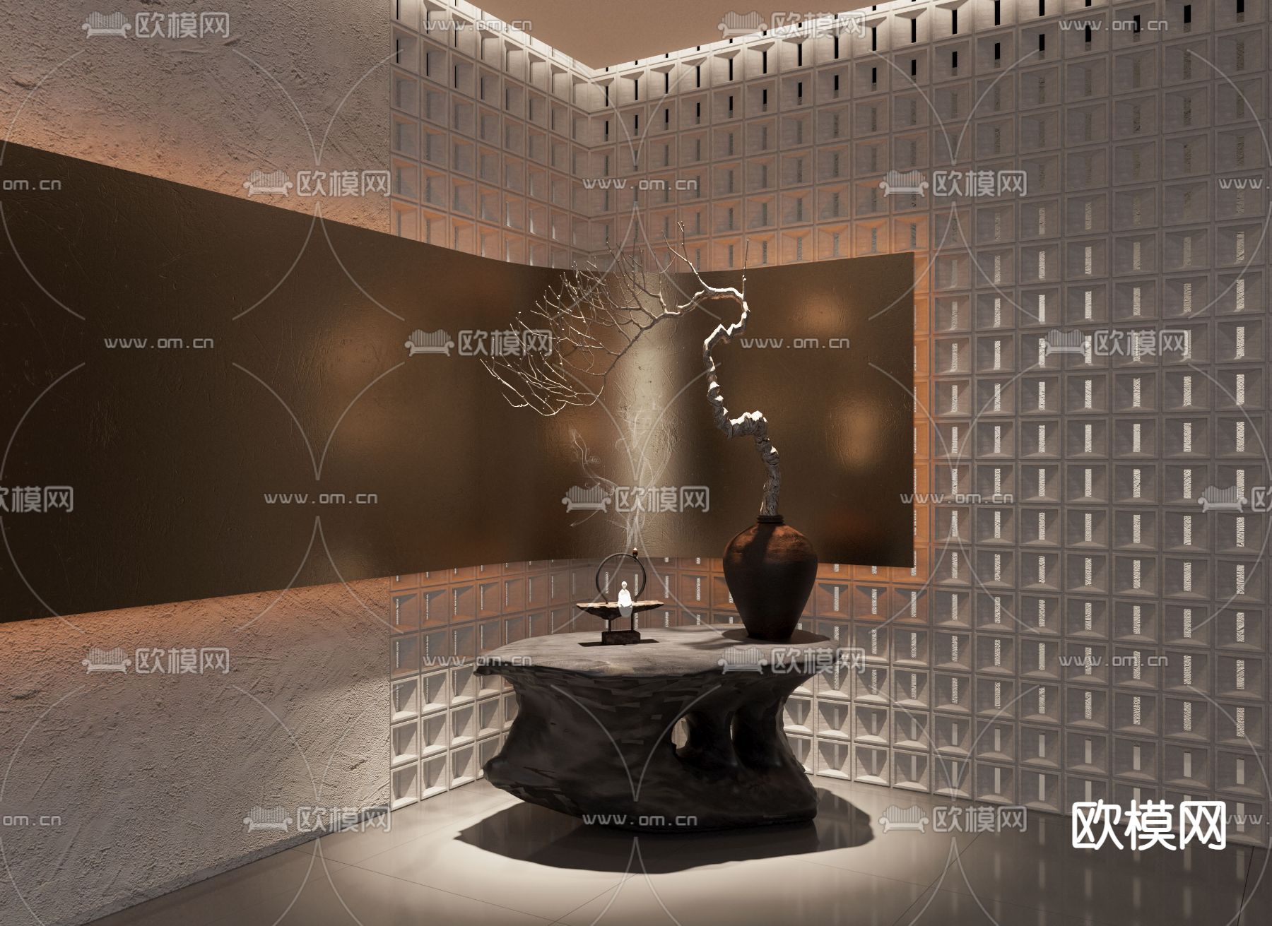 侘寂风茶几3d模型下载