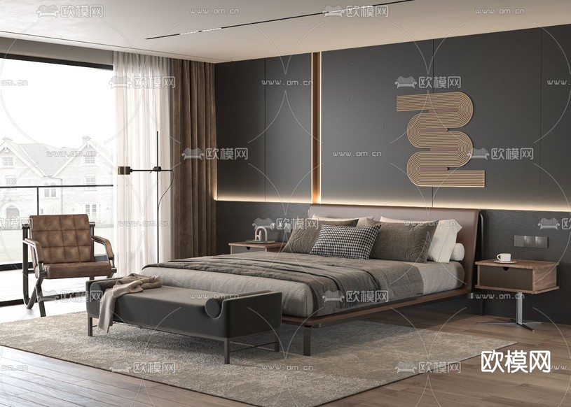 Minotti 双人床 卧室3d模型下载