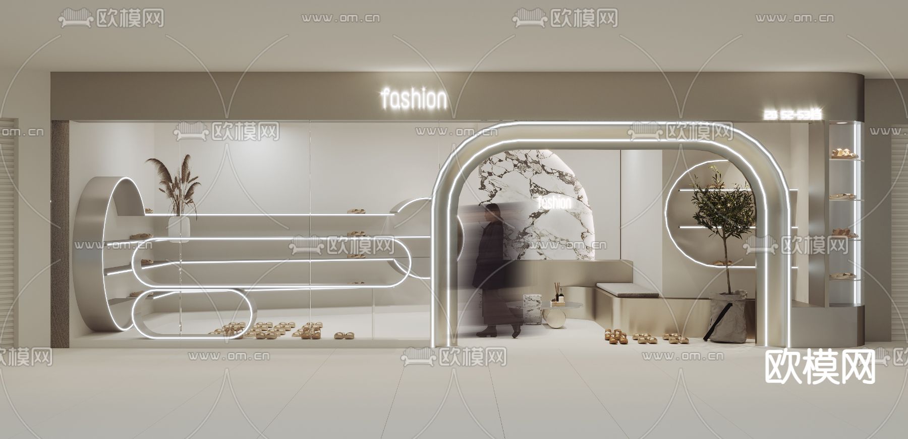 侘寂风鞋店3d模型下载（渲染图1）