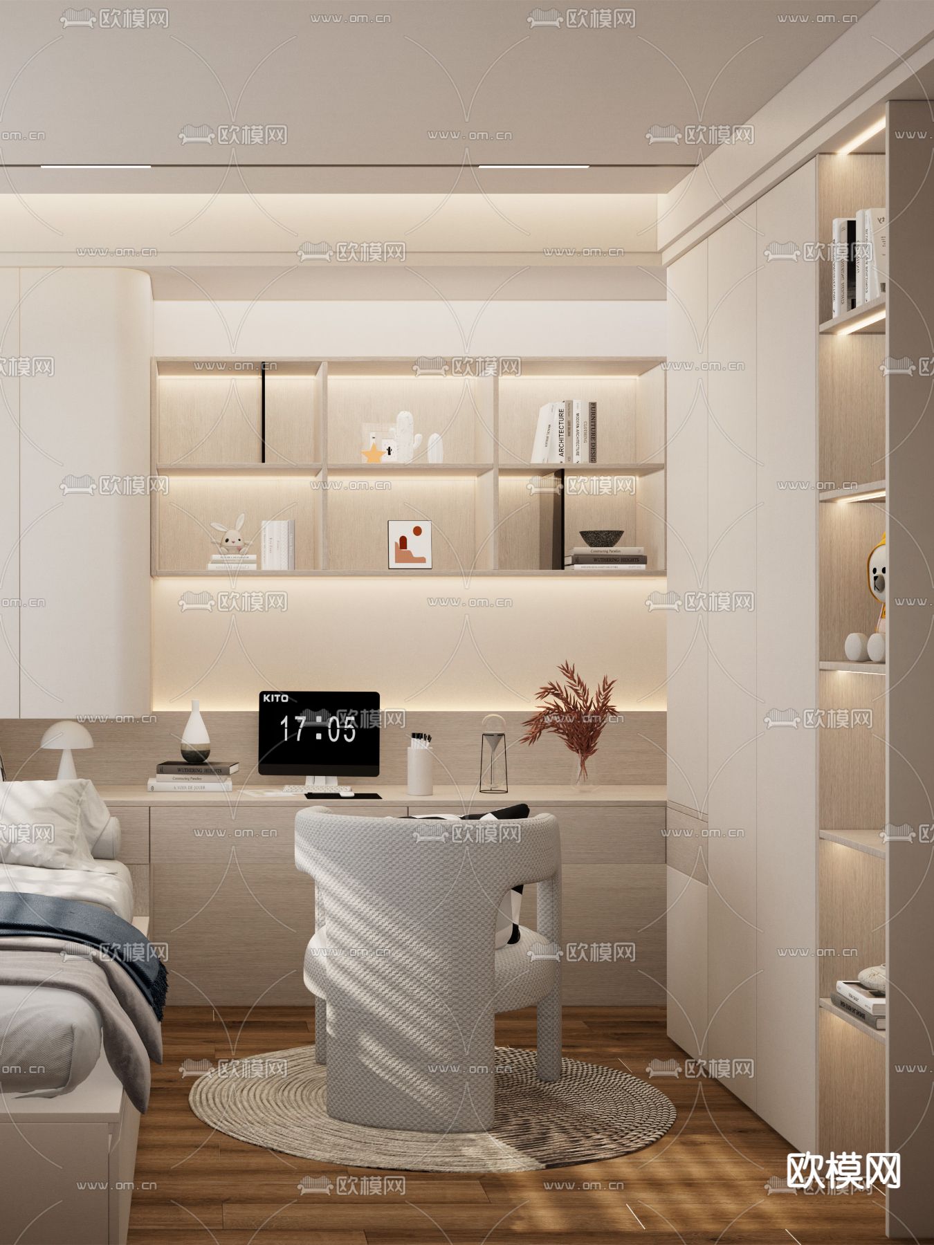 榻榻米卧室 次卧3d模型下载（渲染图3）