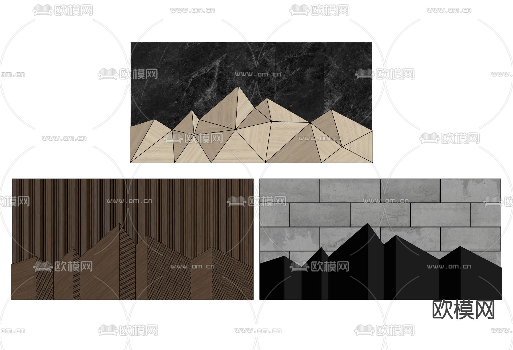 远山背景墙su模型下载