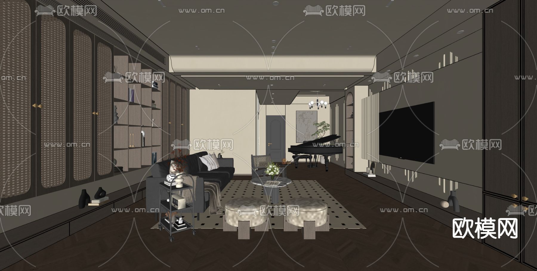 现代客厅su模型下载_ID15098914_sketchup模型下载-欧模网