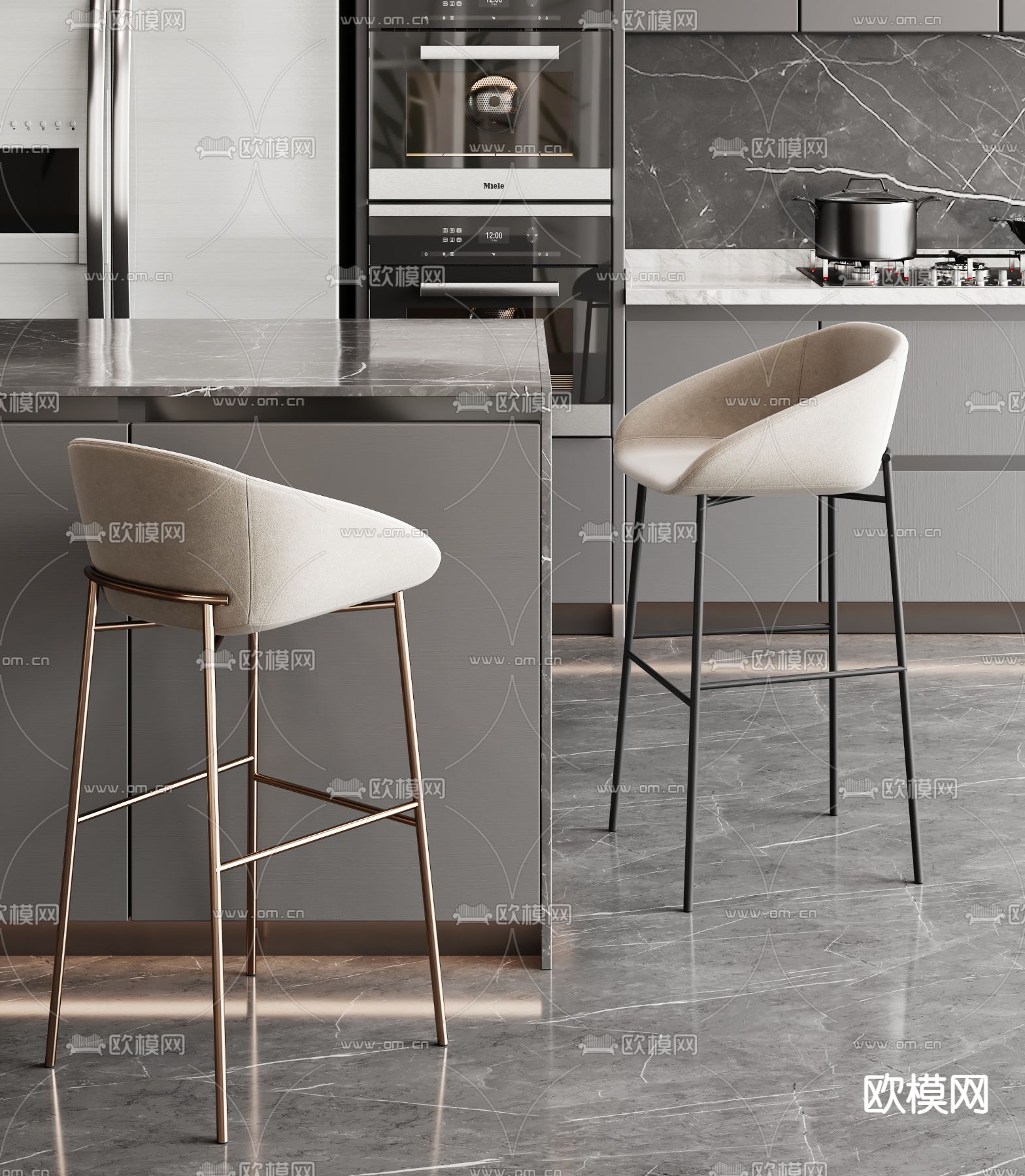 轻奢吧椅 吧凳 高脚凳3d模型下载