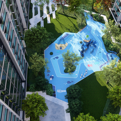  现代儿童游乐区 塑胶场地 跑道 微地形su模型 