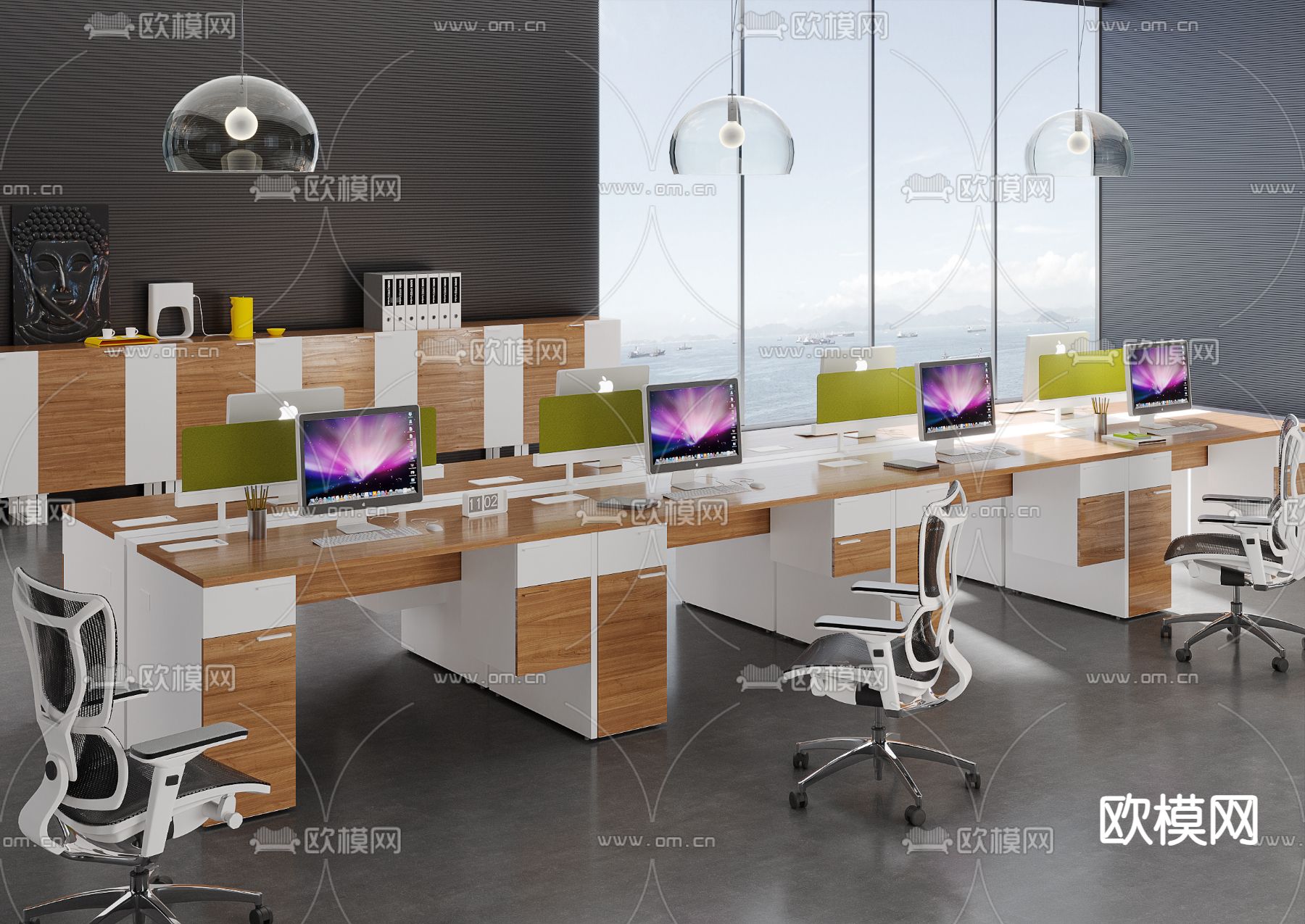 现代办公桌椅su模型下载（渲染图2）