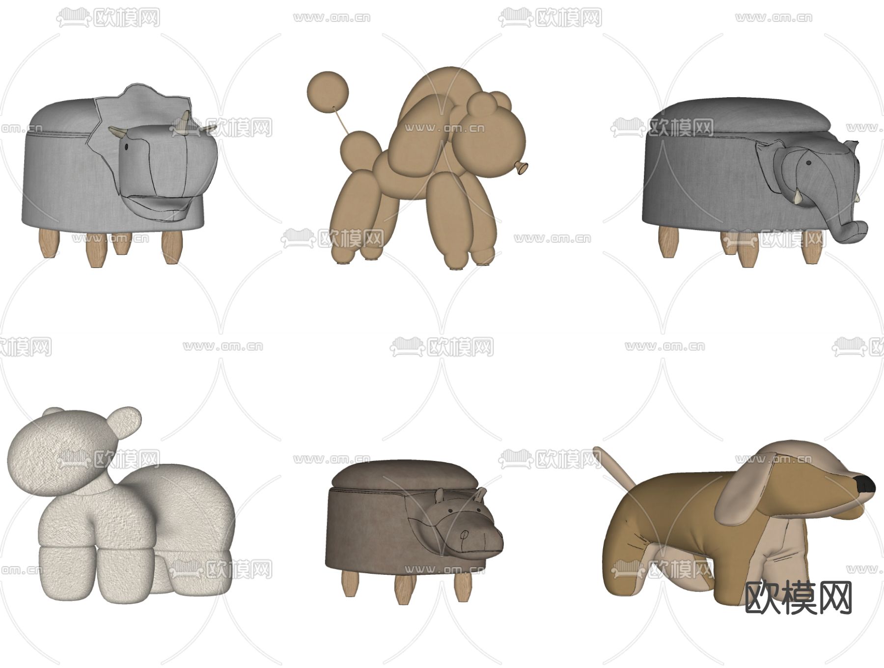 现代动物坐凳 儿童凳su模型下载（渲染图1）