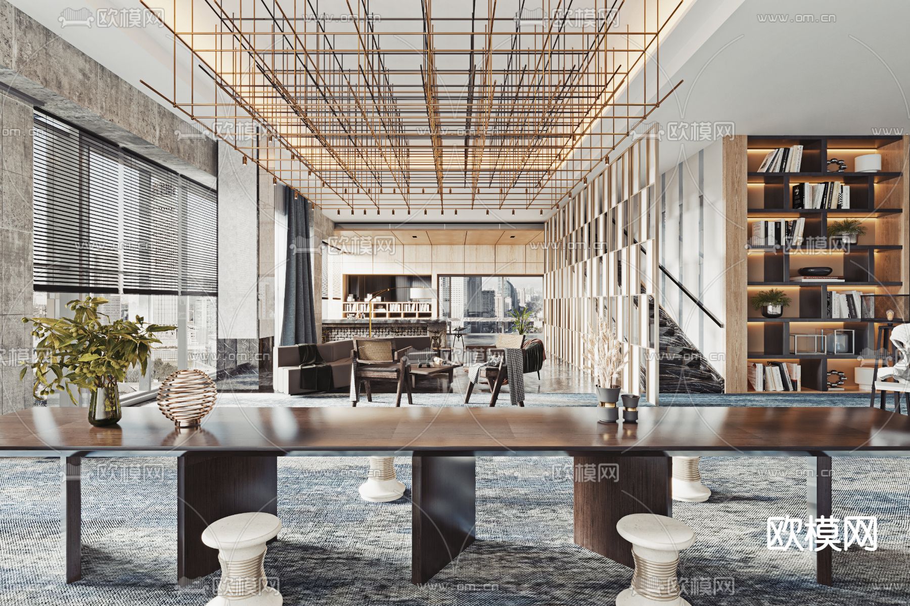 轻奢会客厅 洽谈区 接待室3d模型下载（渲染图1）