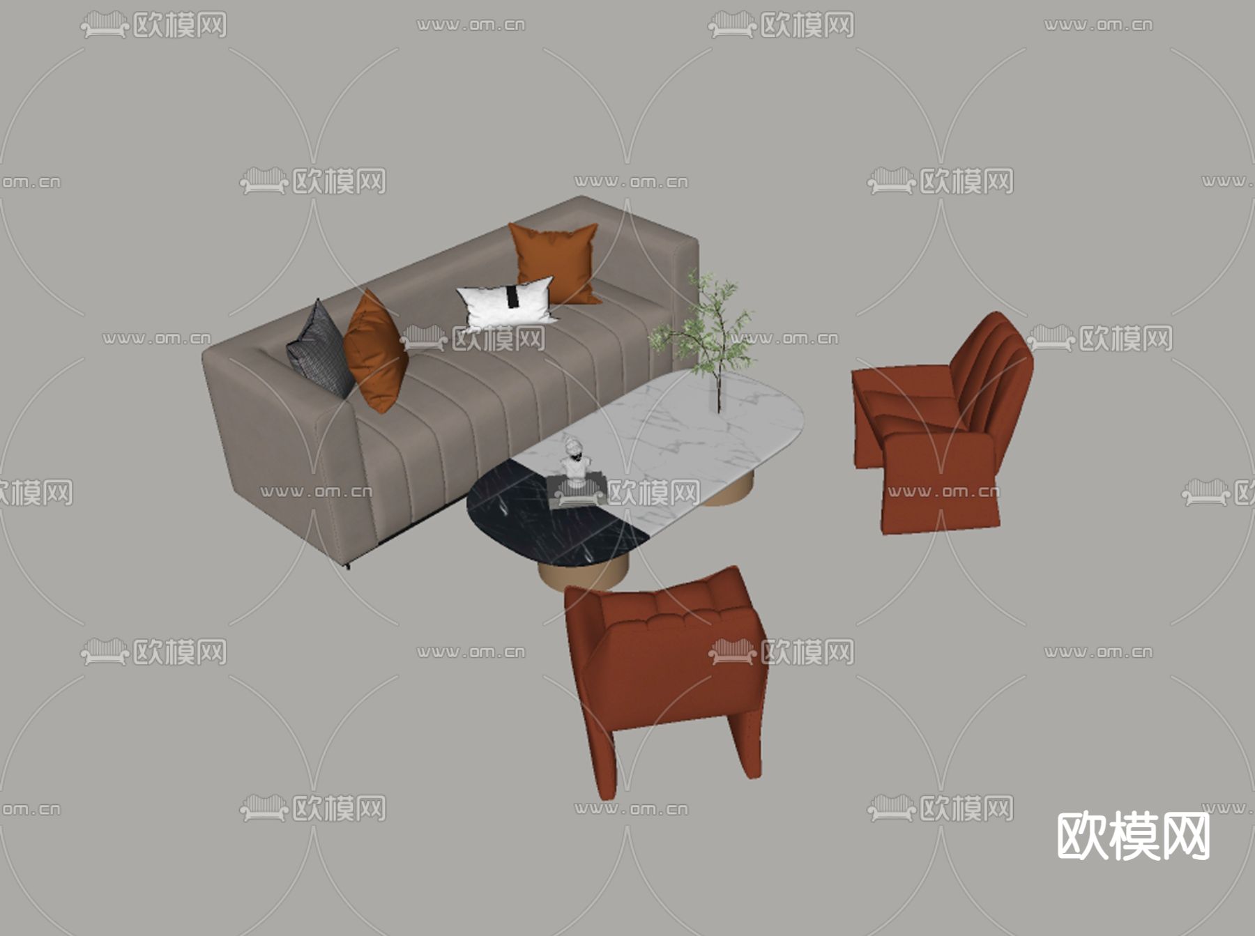 现代组合沙发su模型下载（渲染图1）