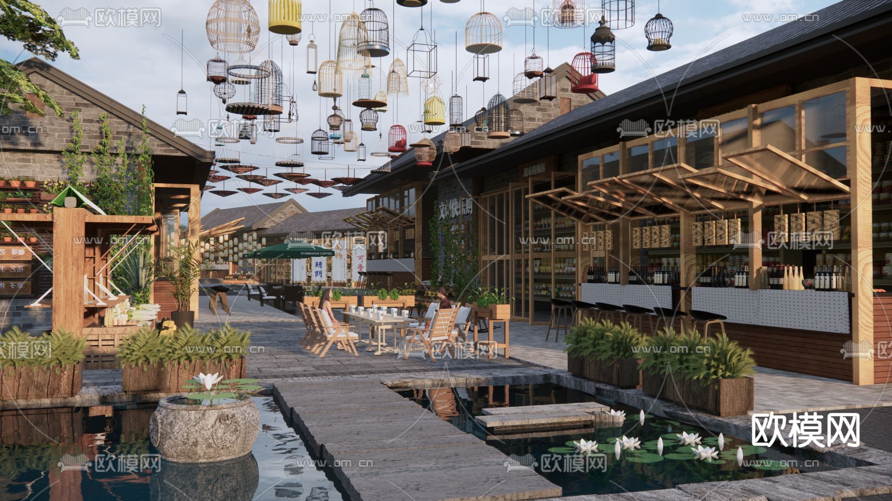 中式古镇商业街su模型下载（渲染图2）