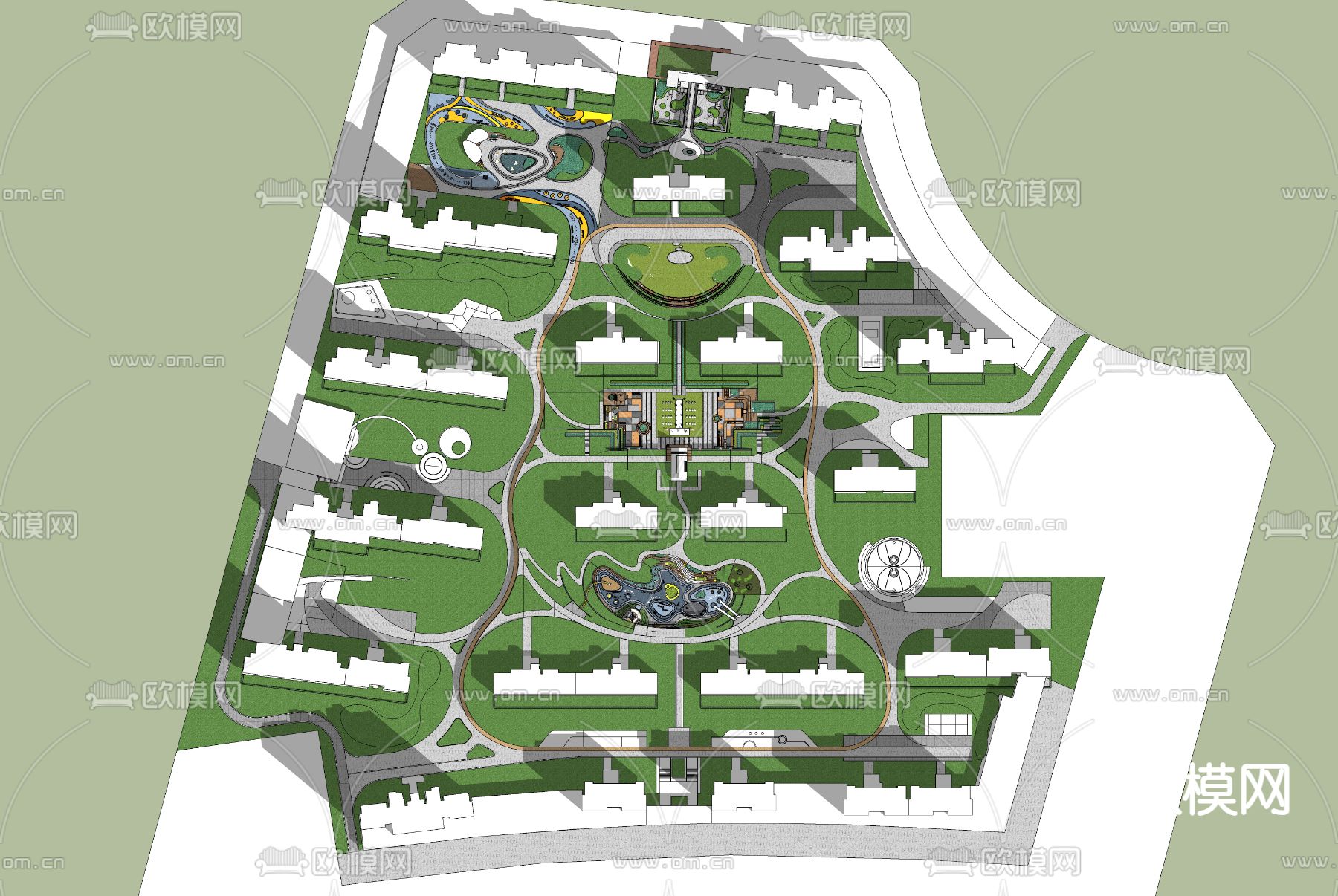 住宅社区鸟瞰su模型下载（渲染图1）