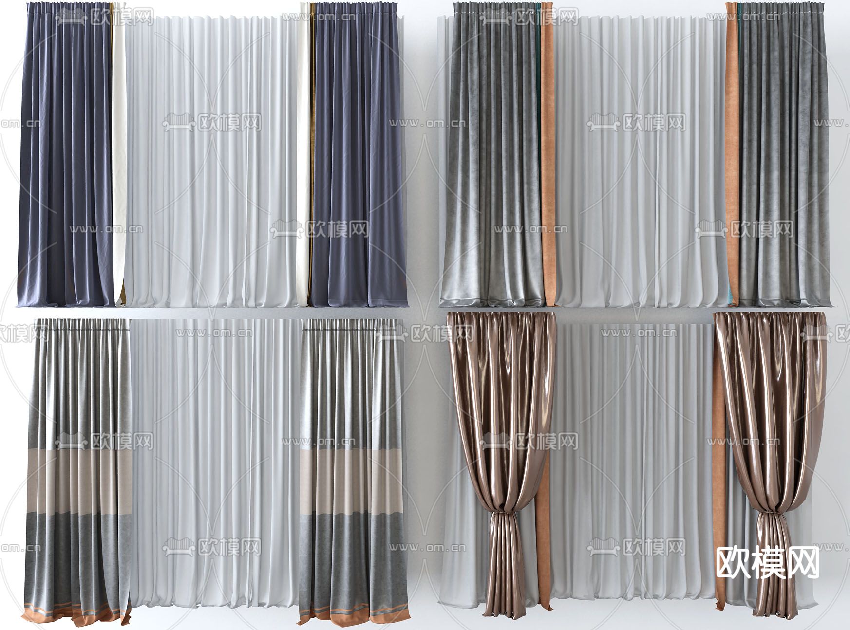 素色窗帘 窗纱3d模型下载