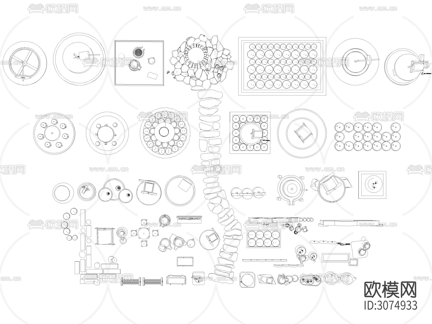 乡村石磨盘碾子民俗小品cad图库下载（渲染图4）
