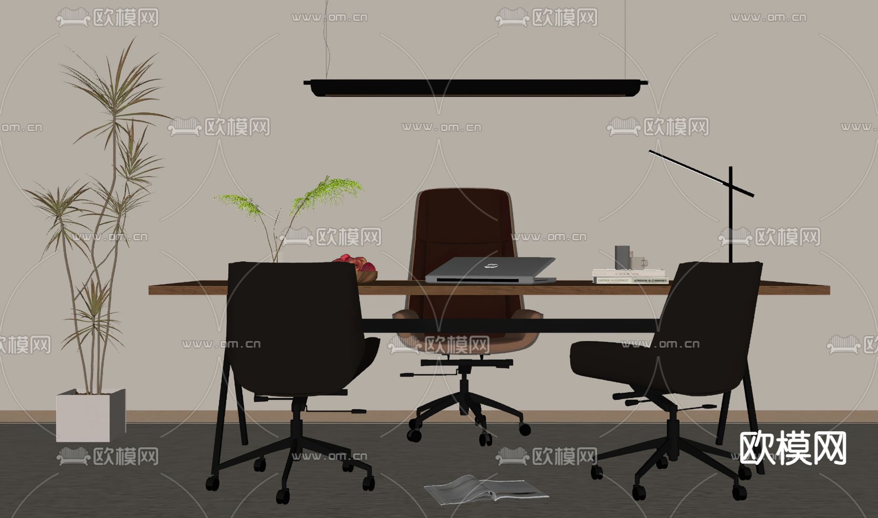 现代办公桌椅su模型下载（渲染图1）