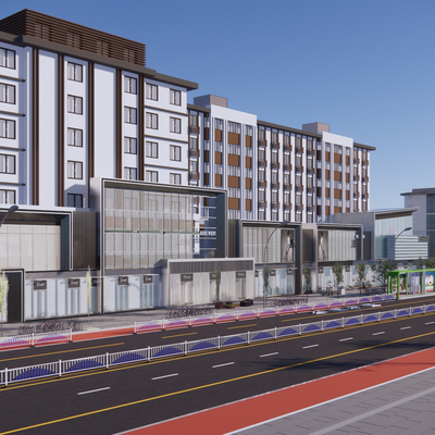  商业街 沿街商业su模型 