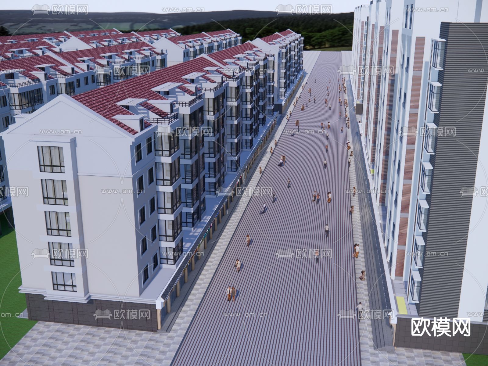 商业街su模型下载（渲染图2）