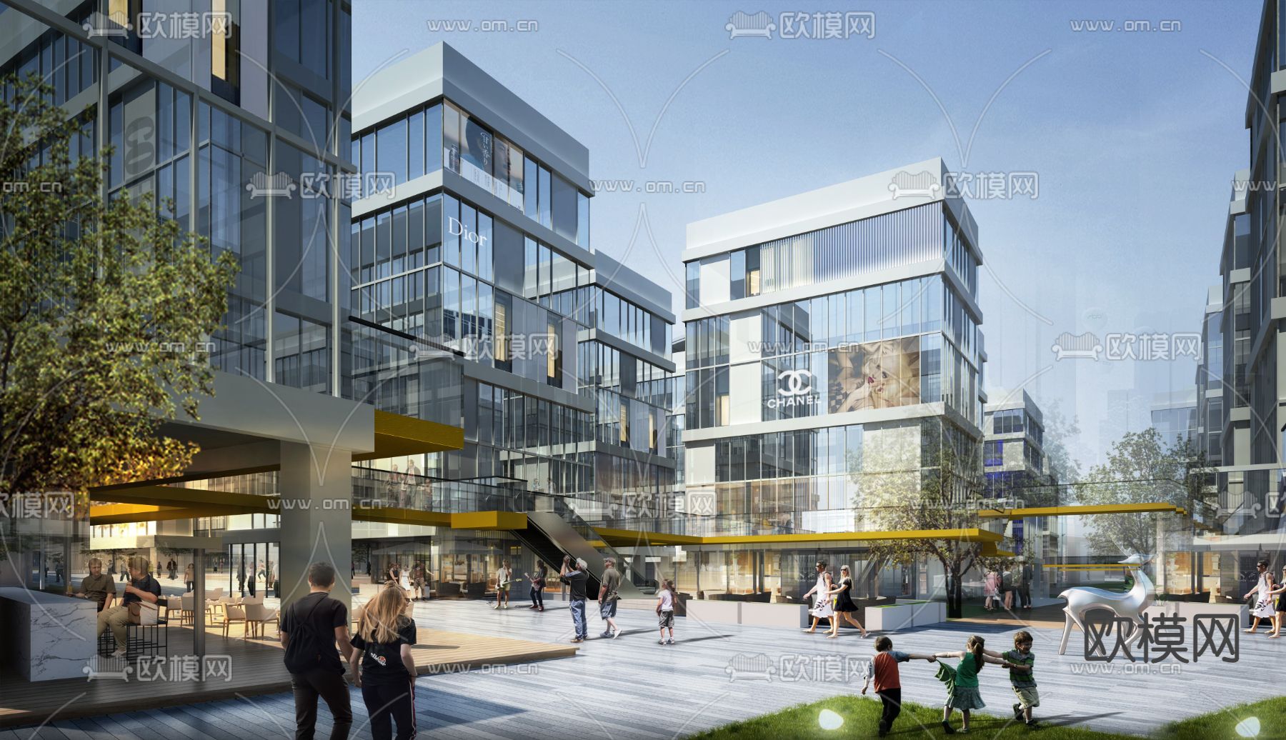 现代商业街 商业广场3d模型下载