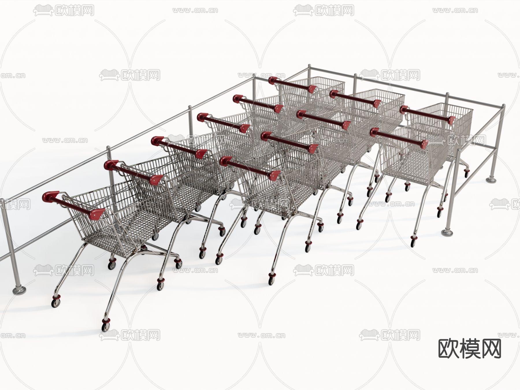 推车 手推车 超市购物车su模型下载（渲染图2）