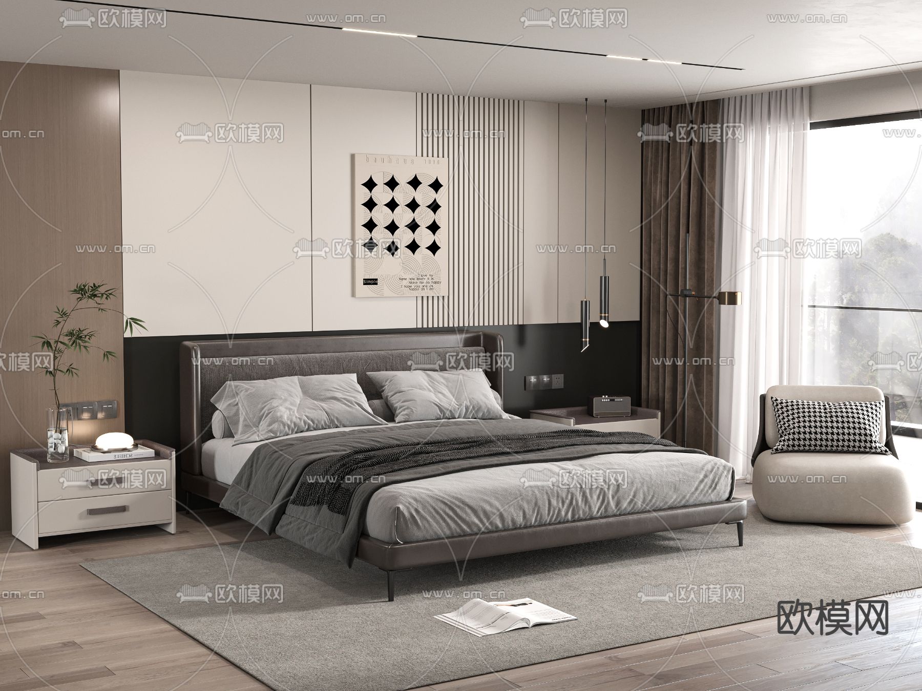 Minotti 双人床su模型下载（渲染图2）