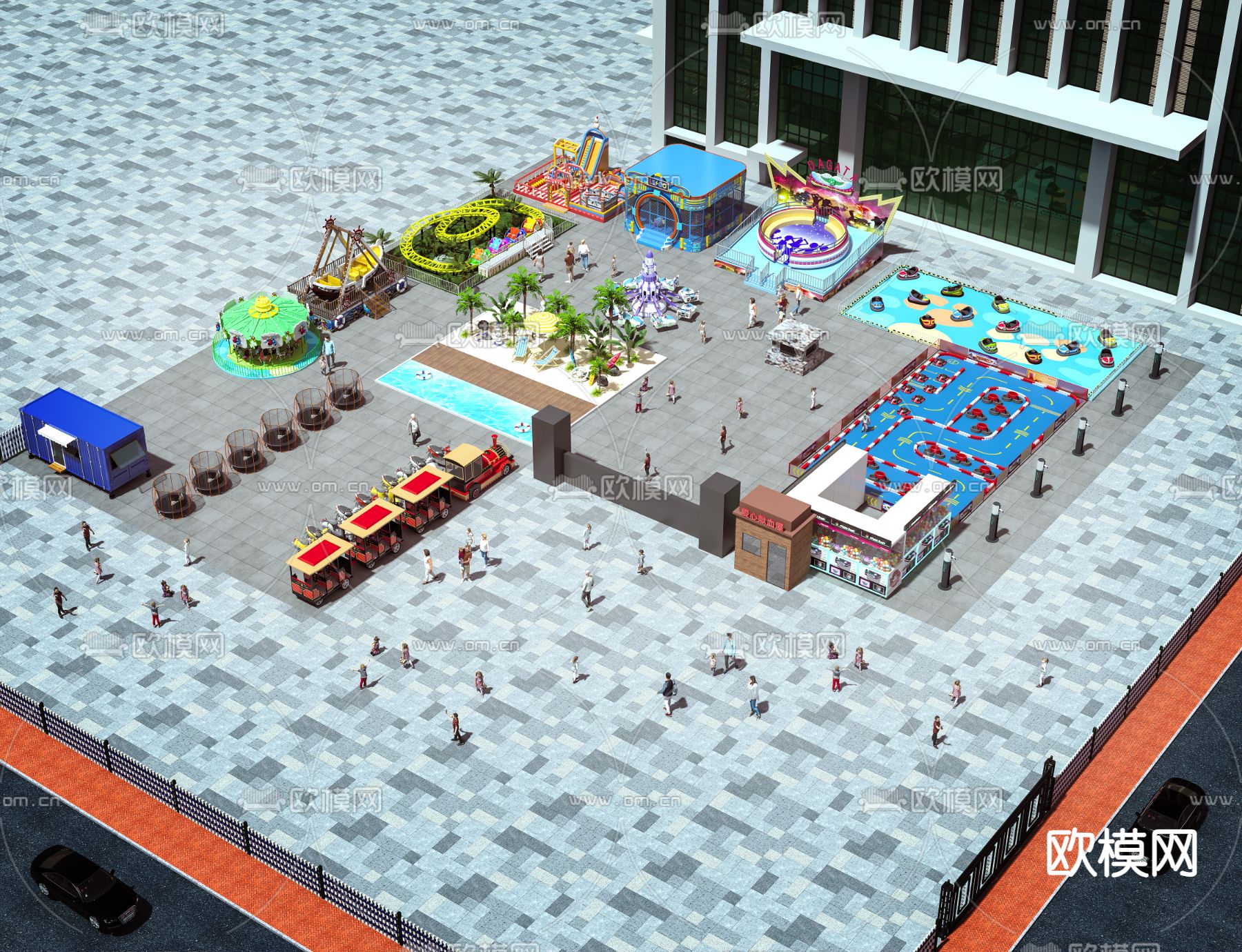 游乐场 迪斯科转盘 海滩区 碰碰车3d模型下载