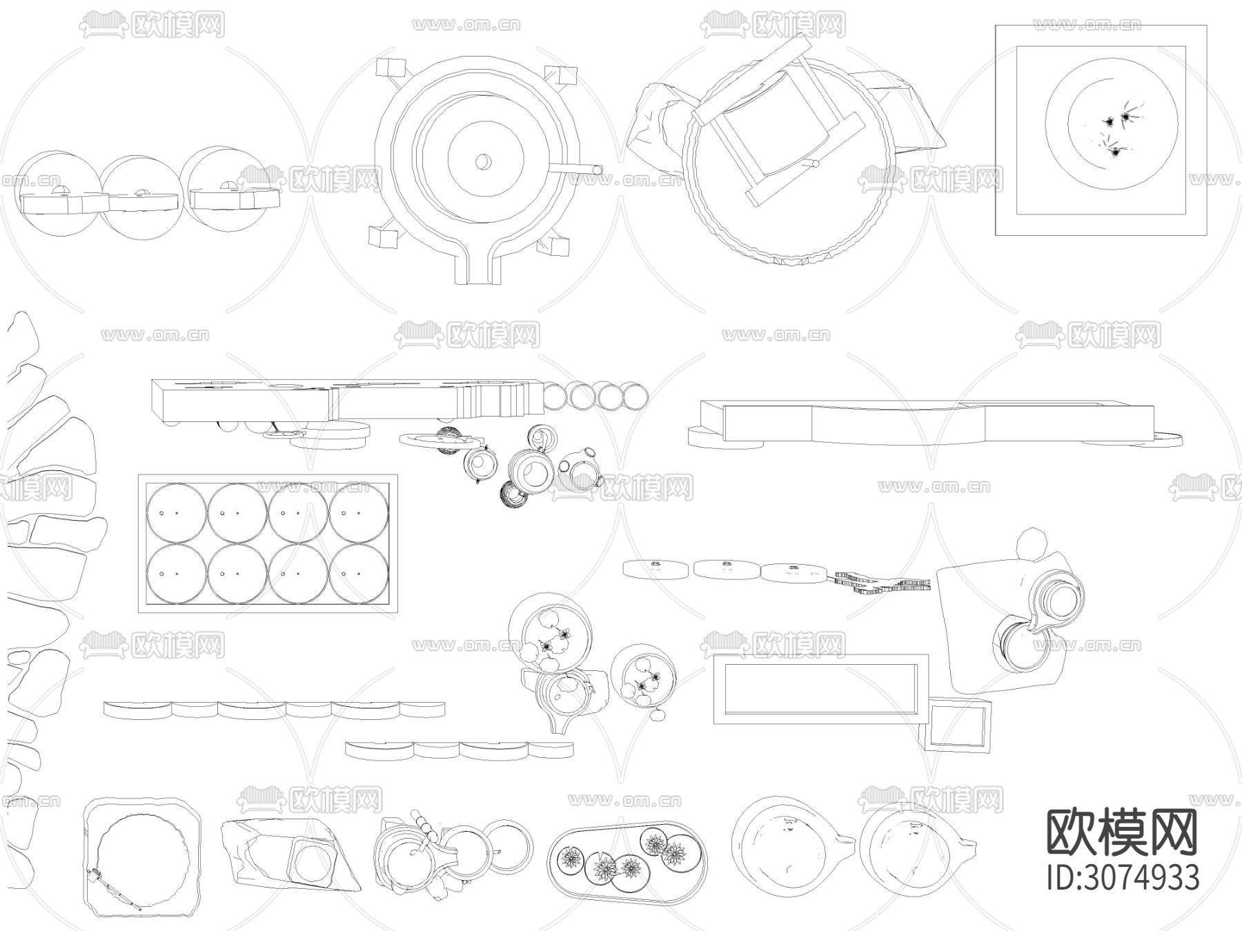 乡村石磨盘碾子民俗小品cad图库下载（渲染图6）