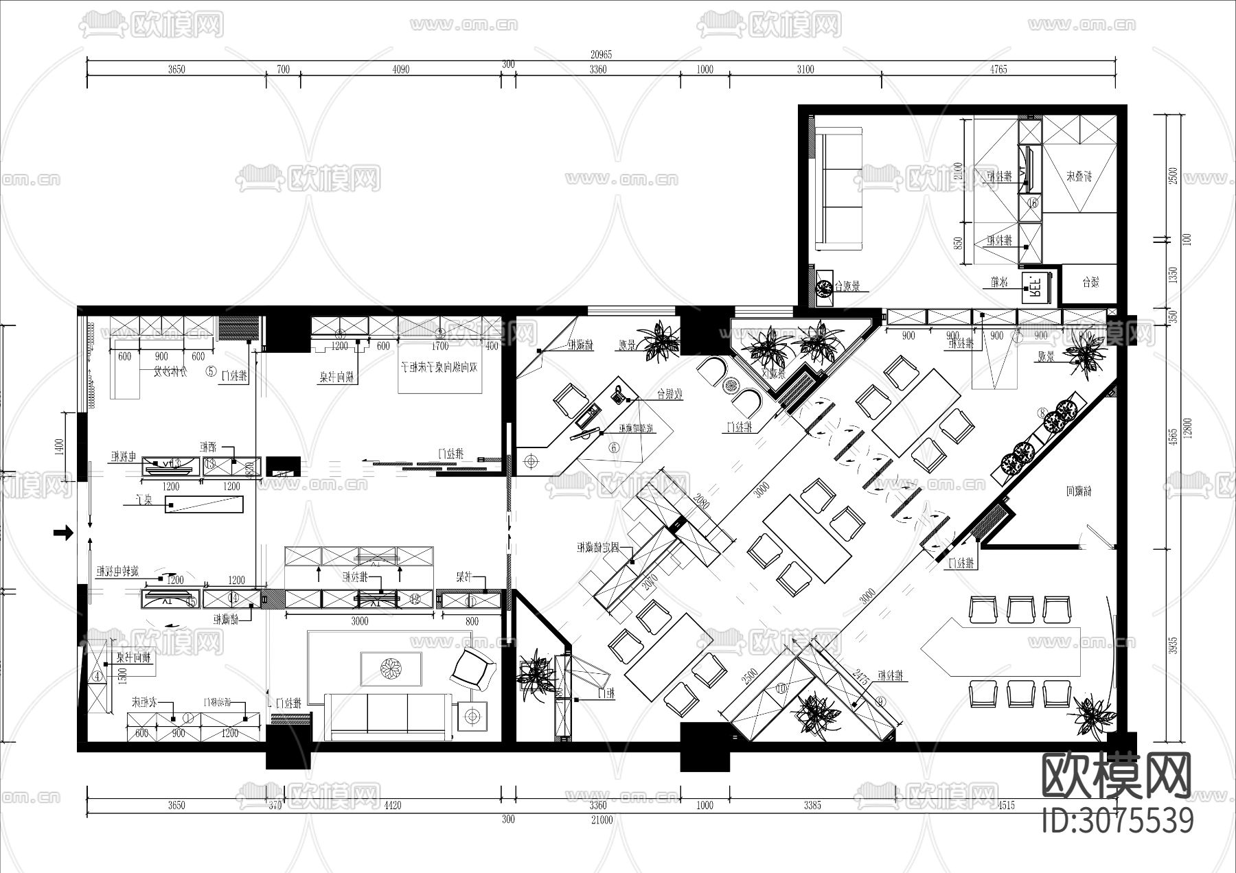 220㎡家居设计体验店cad平面图下载（渲染图1）