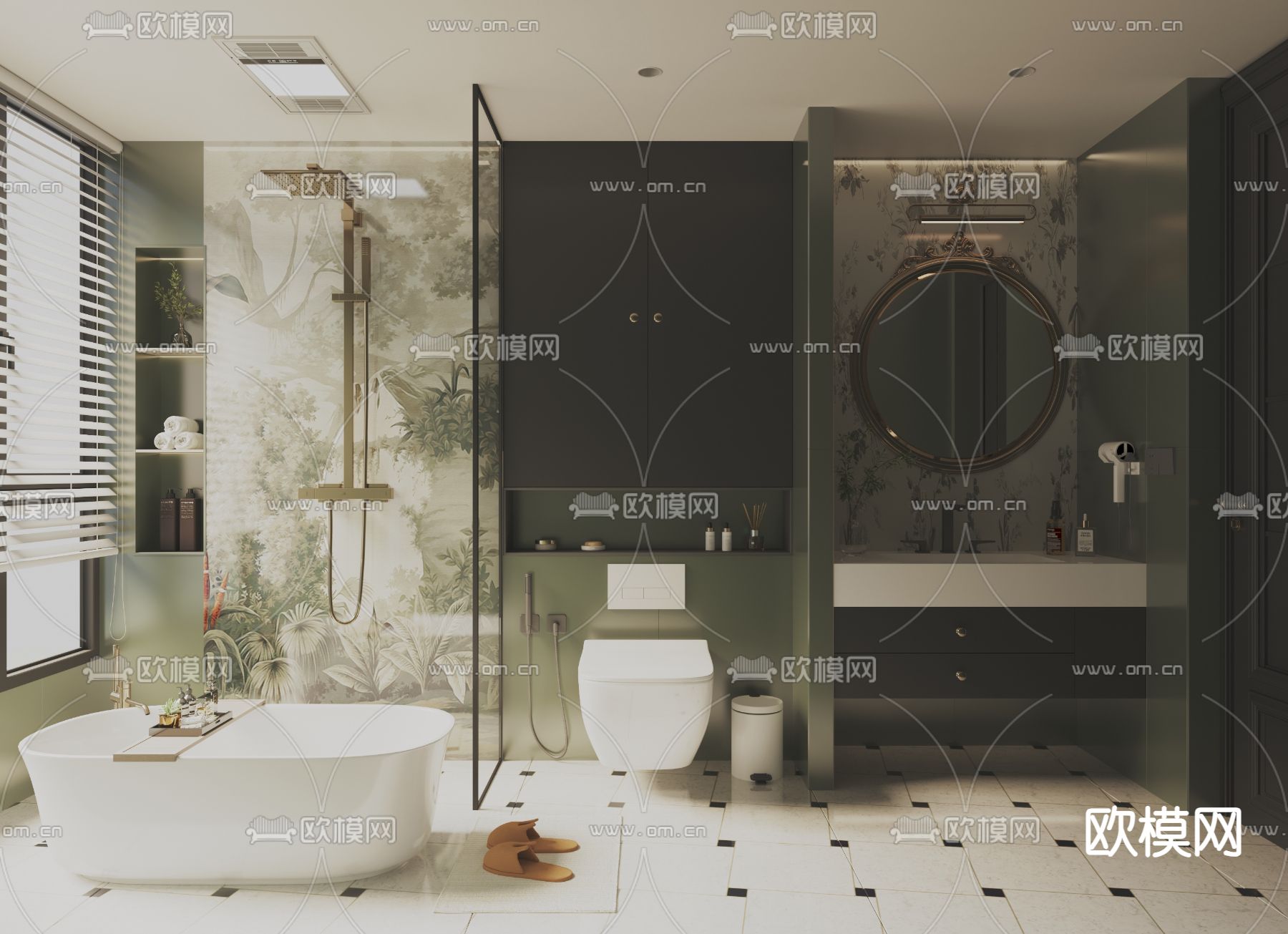 法式卫生间su模型下载（渲染图2）