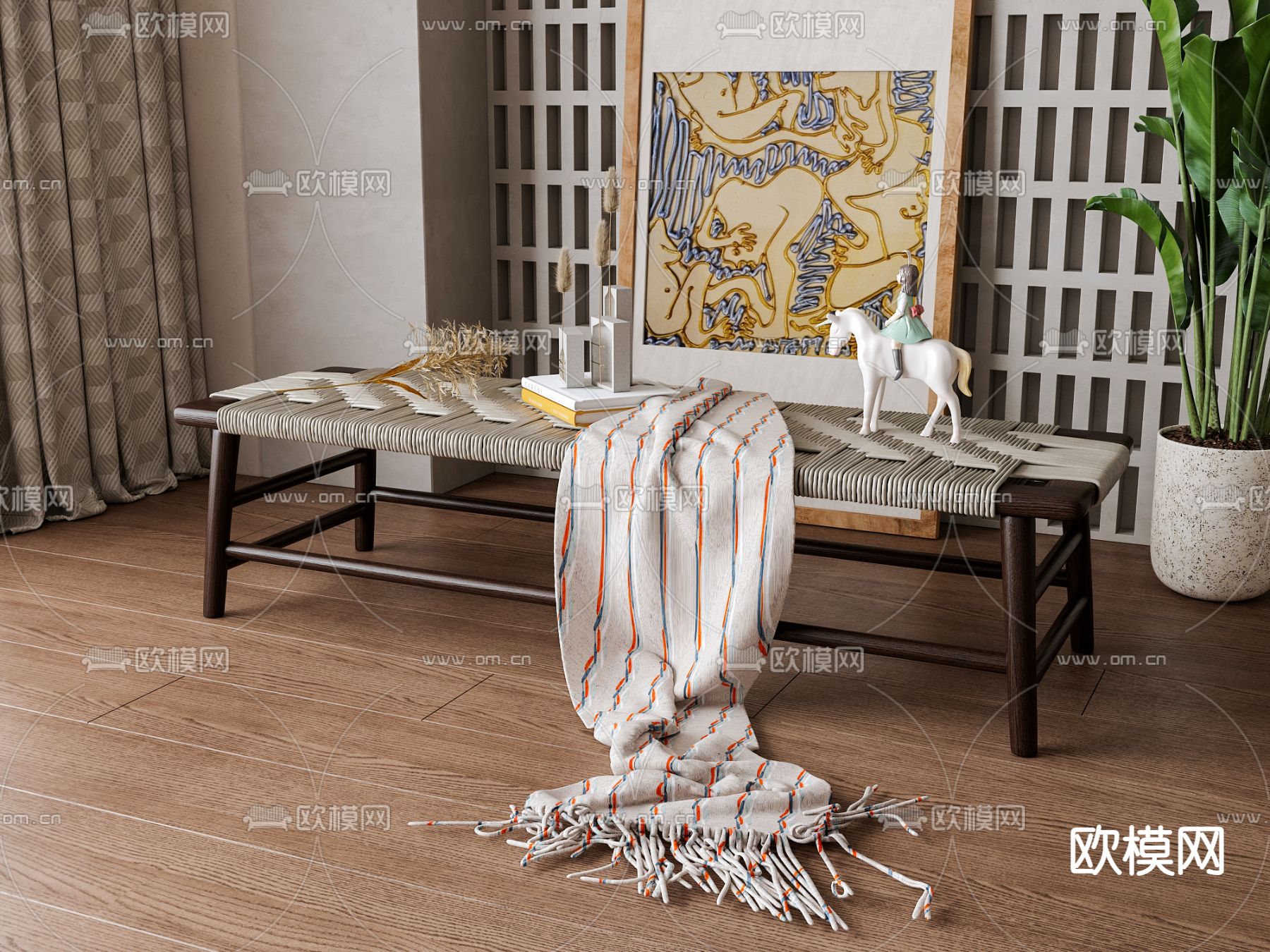 美式脚踏 床尾凳3d模型下载