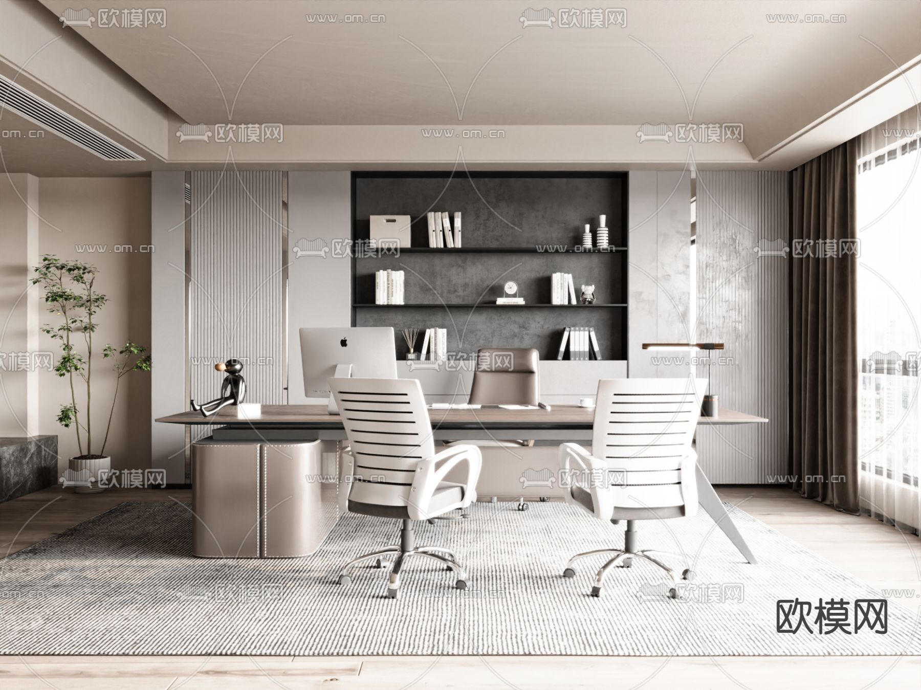 现代经理办公室su模型下载（渲染图2）
