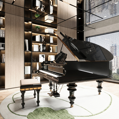  现代三角钢琴su模型 