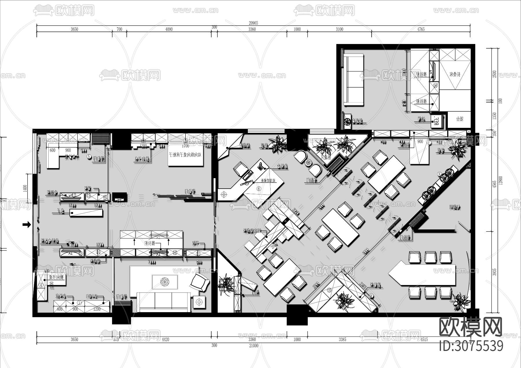 220㎡家居设计体验店cad平面图下载（渲染图2）