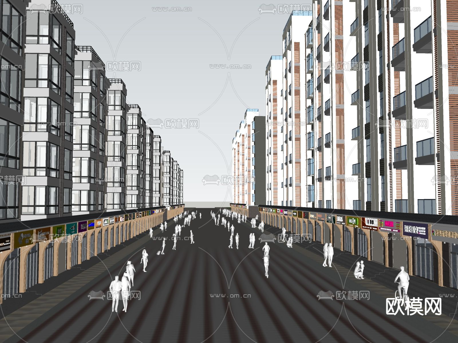商业街su模型下载（渲染图1）