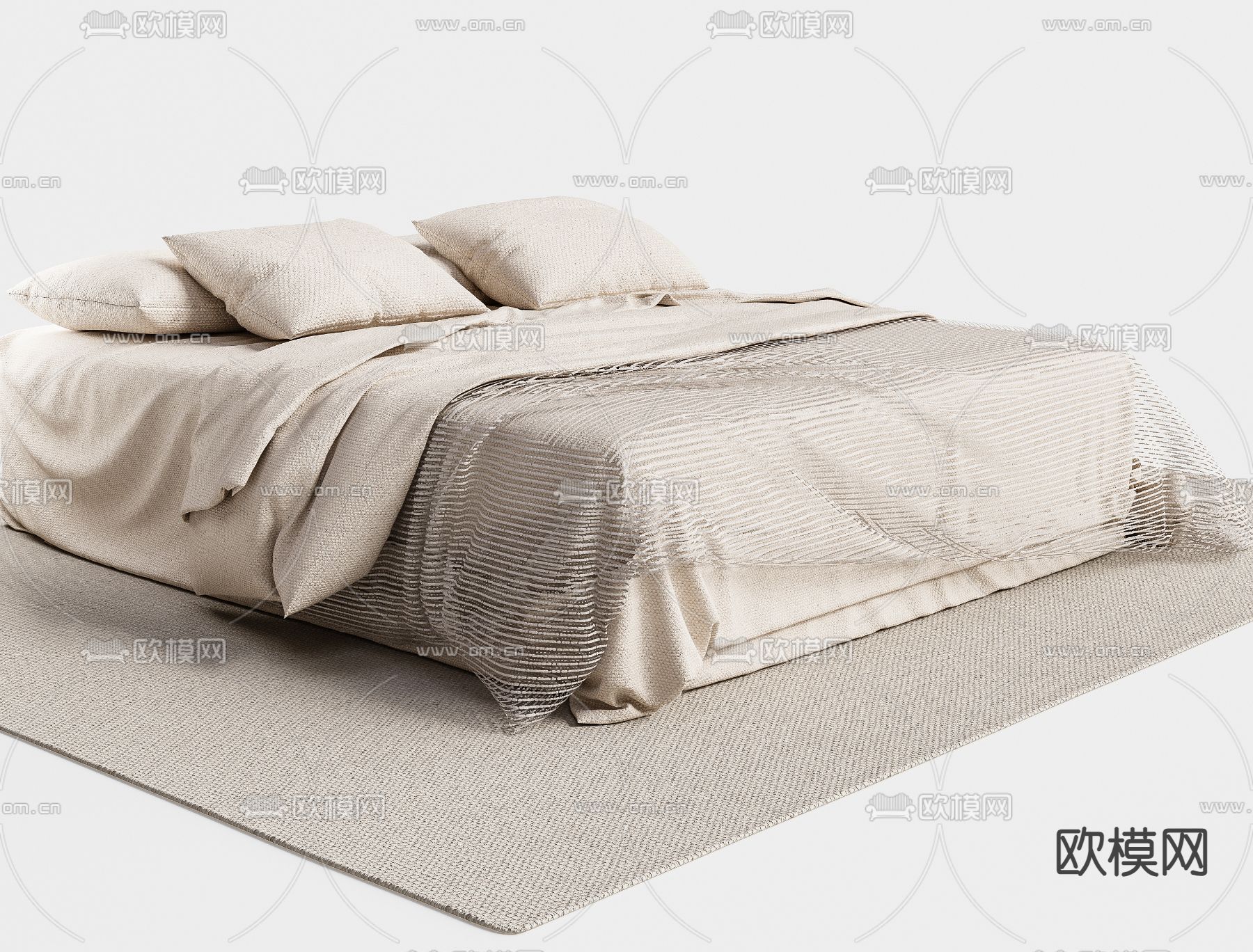 现代双人床su模型下载（渲染图2）